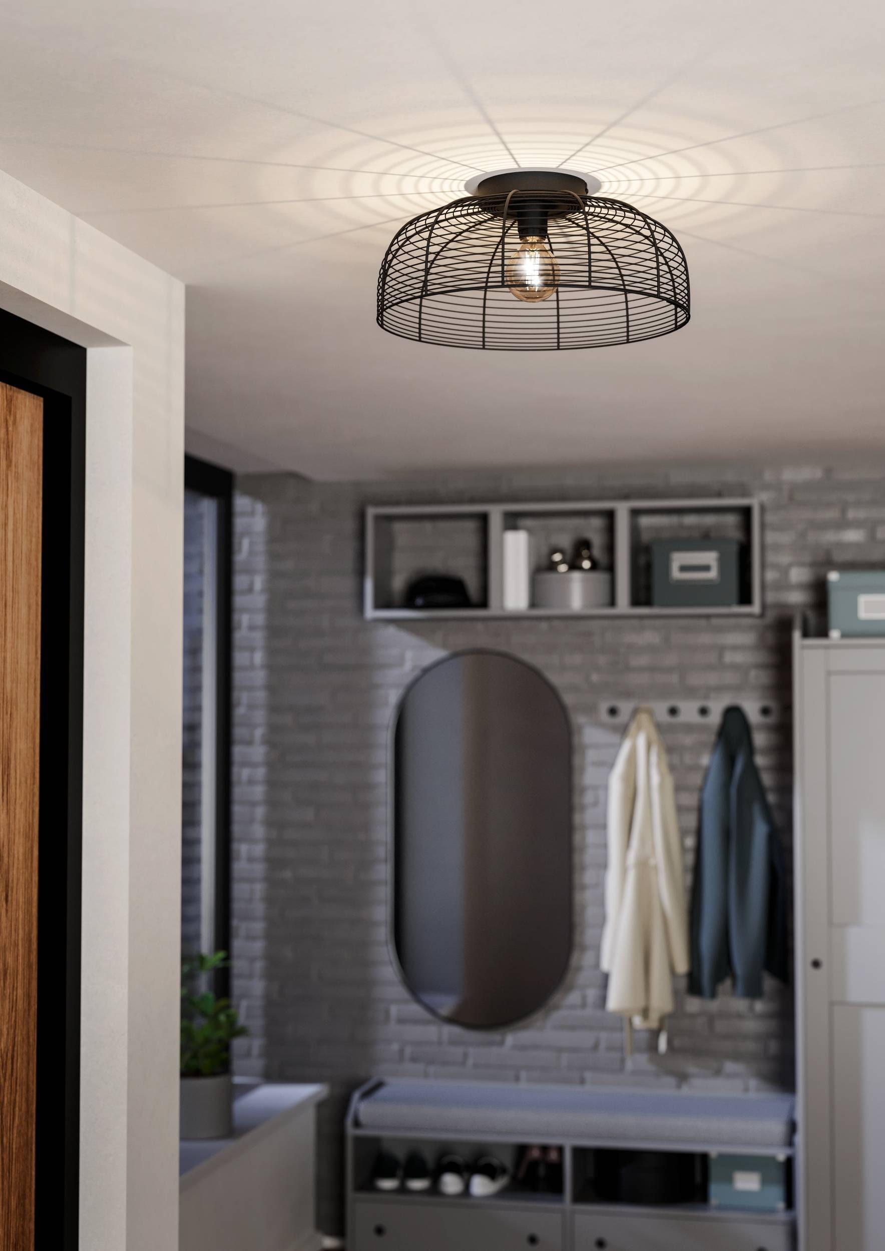 EGLO Deckenleuchte »Rinroe Deckenlampe, Wohnzimmerlampe, Industrial, Metall, E27, Lampe« E27 1 Stk. Wand-/Deckenleuchte - H20 x Ø45 cm - schwarz - 1X40W exkl.