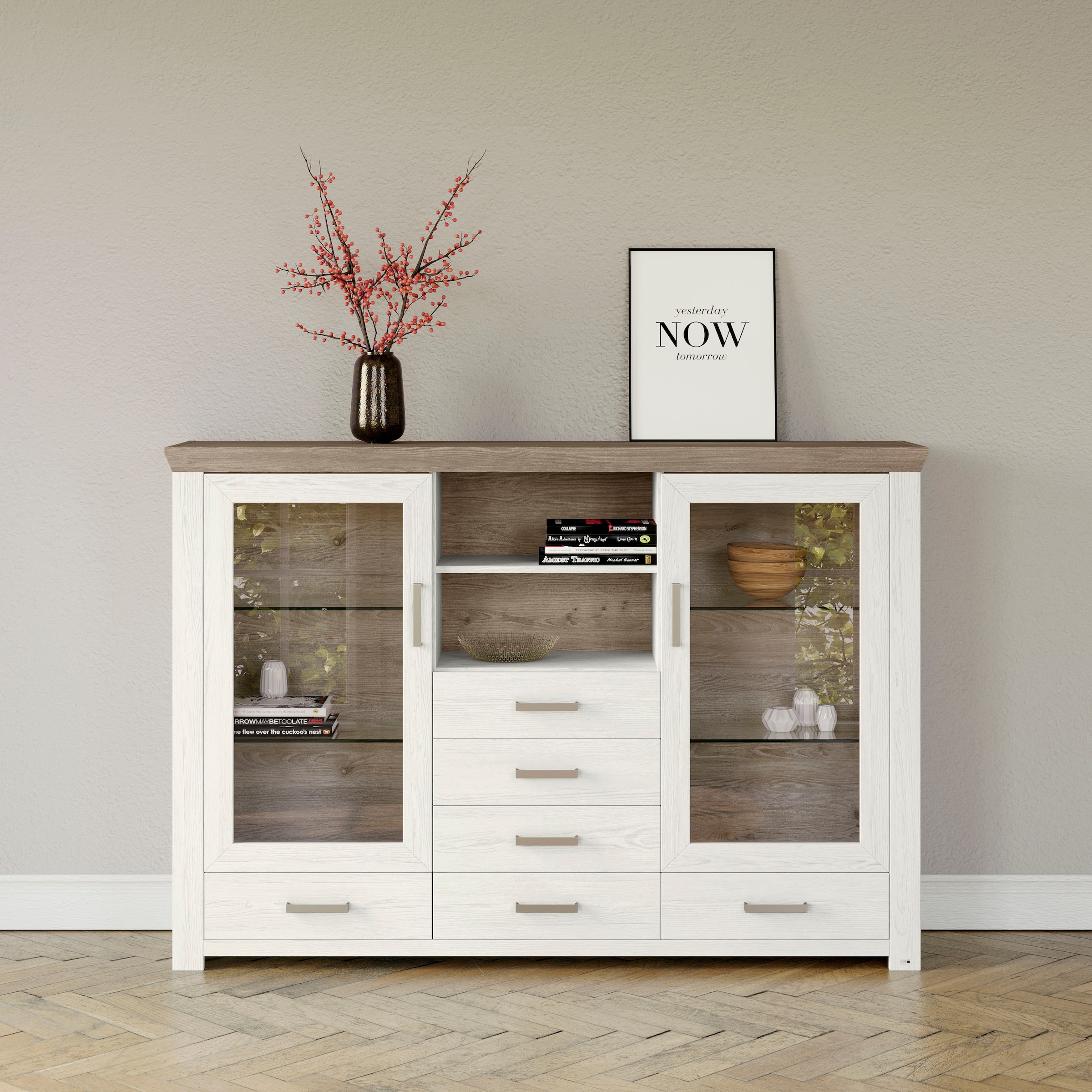 Highboard »York«, Typ 56, mit Glastüren, Beleuchtung optional, B 184 cm