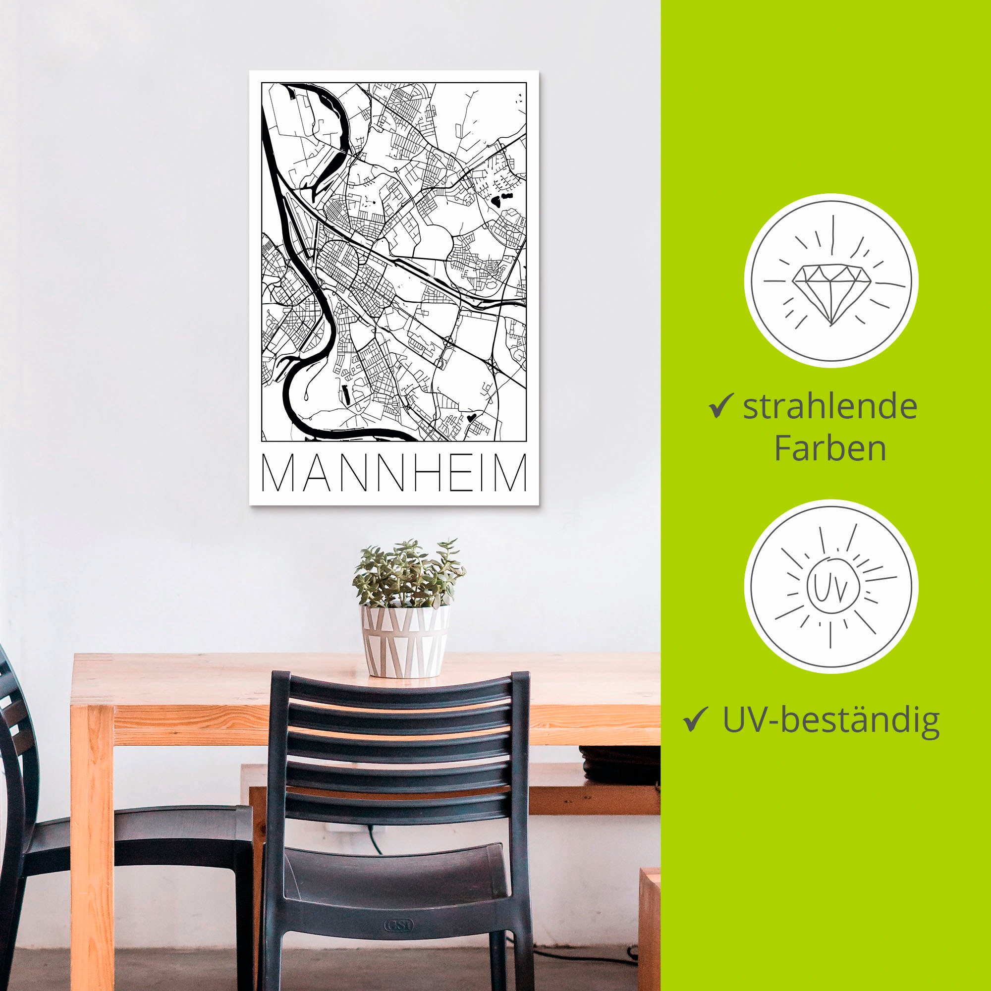Artland Wandbild »Retro Karte Mannheim Deutschland«, Deutschland, (1 St.), als Alubild, Outdoorbild, Poster in verschied. Größen