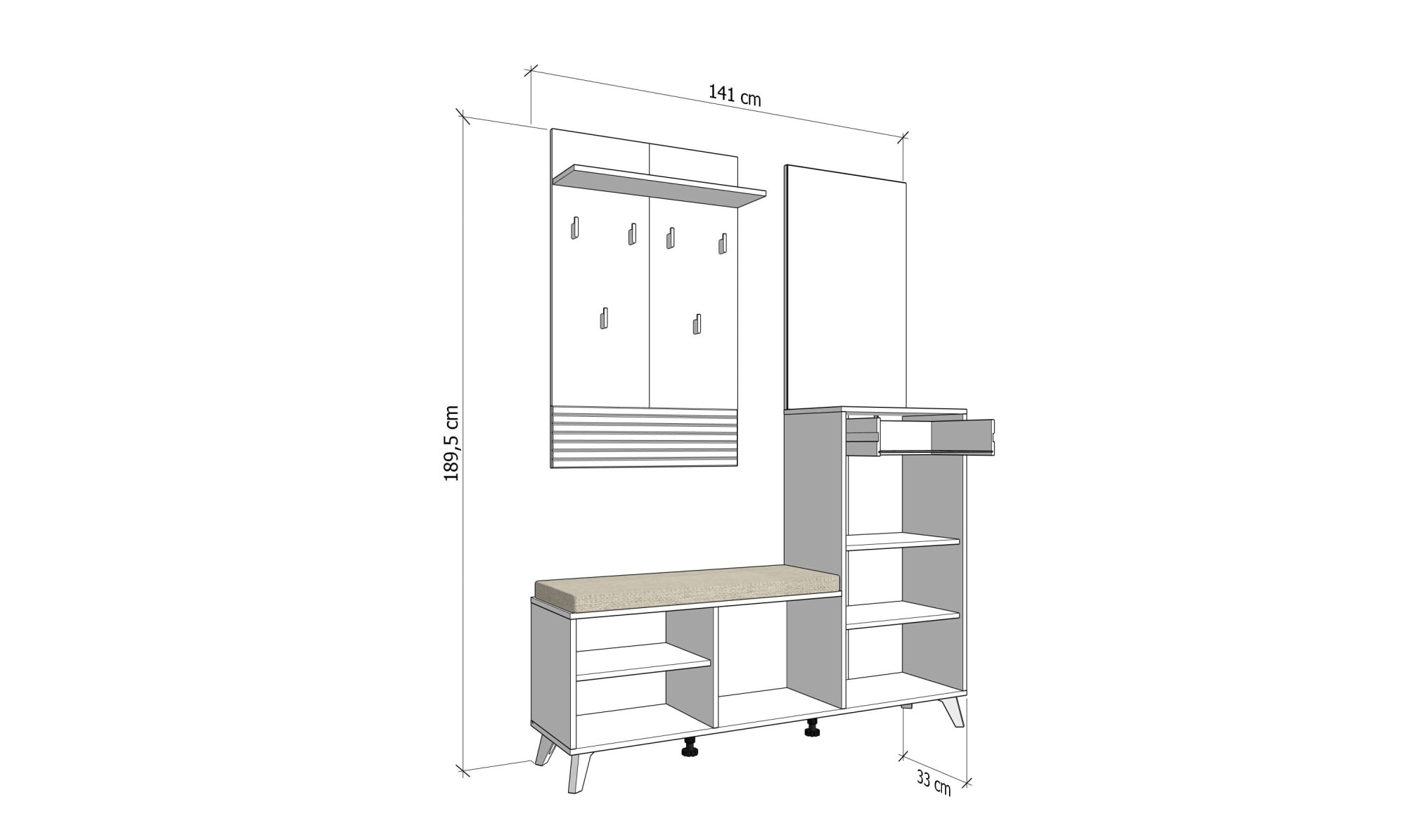 Home affaire Garderoben-Set »Sein Kompaktgarderobe, Flurgarderobe, Dielenschrank, Hochglanzfronten«, (Komplett-Set, 4 St.), mit Schuhschrank, Sitzbank, Garderobenpaneel und Spiegel