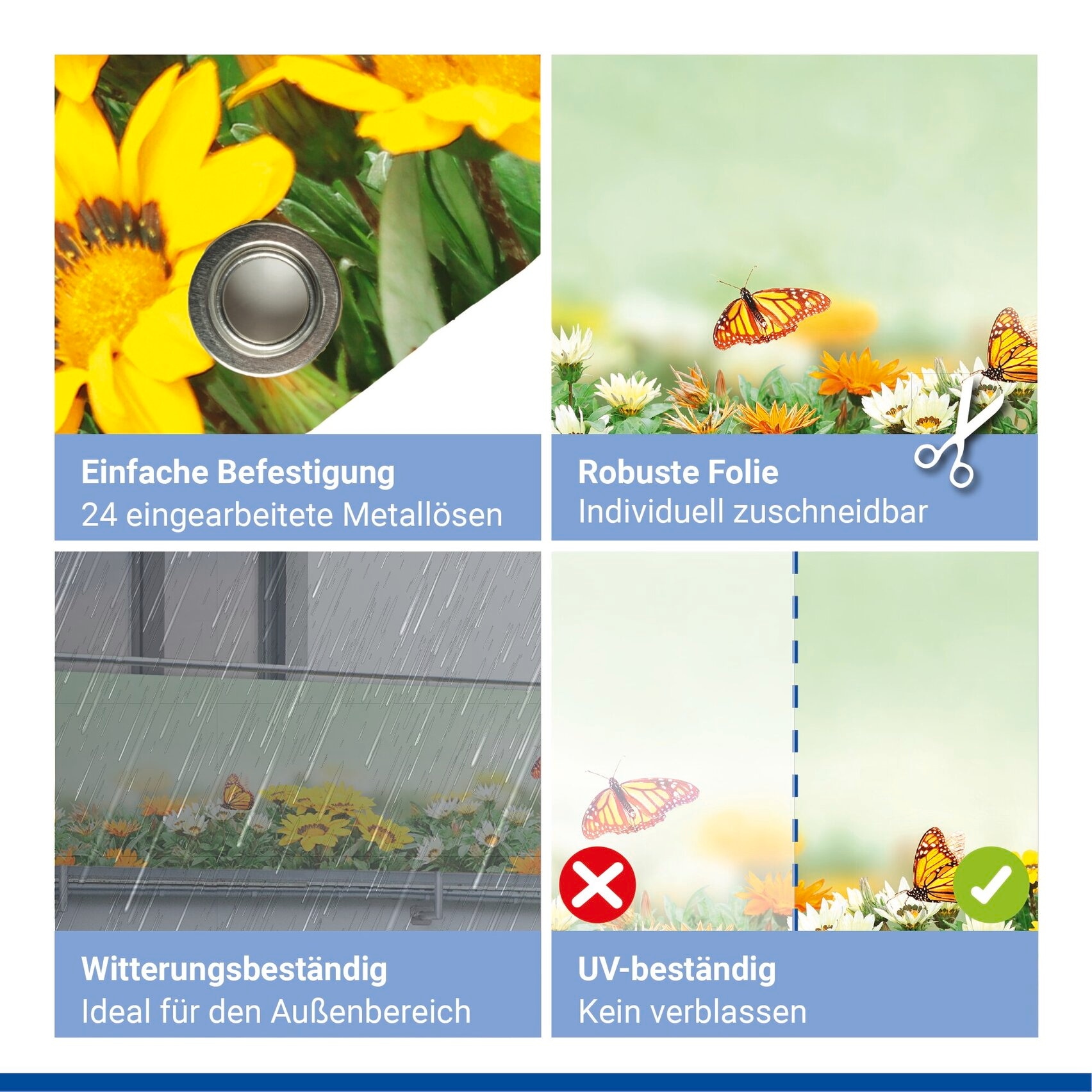 Maximex Balkonsichtschutz 5 m, reißfest, mit Schmetterlings-Motiv