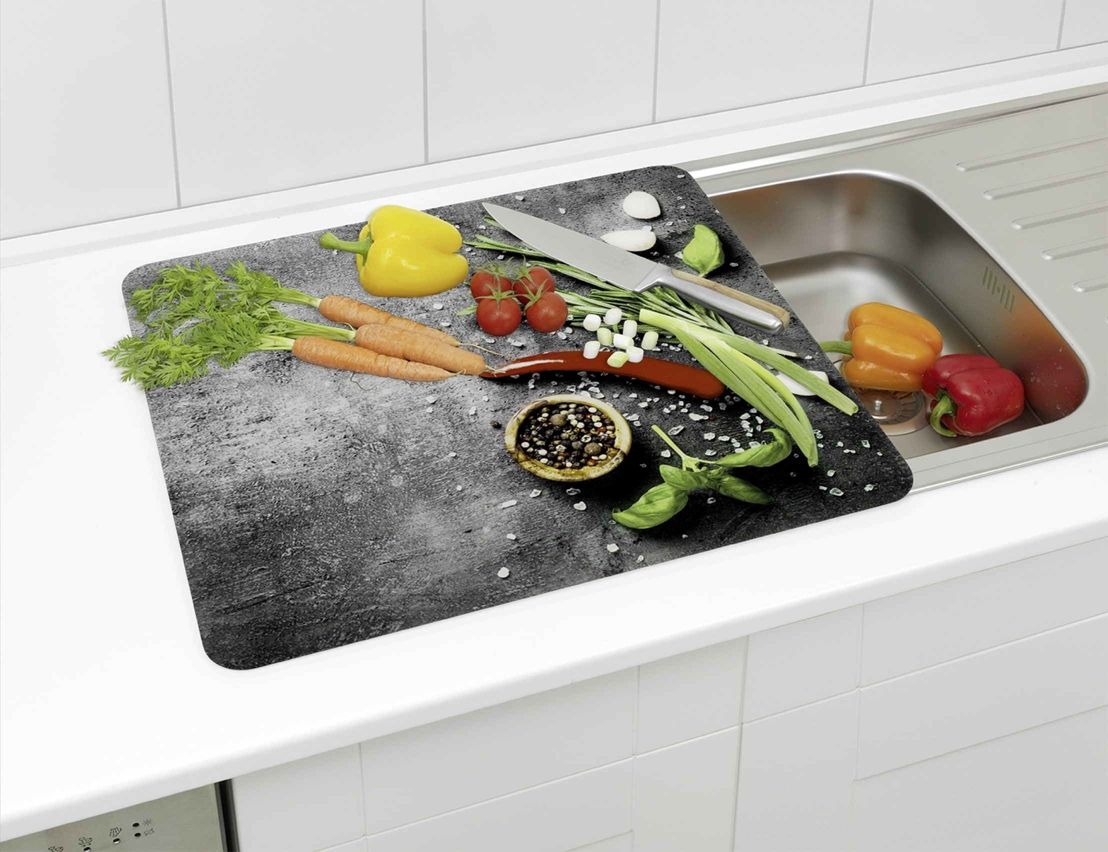 Maximex Schneide- und Abdeckplatte »Modell Rosmarin« Spritzschutz, Herdblende, Schneidbrett, für Glaskeramik-Kochfelder