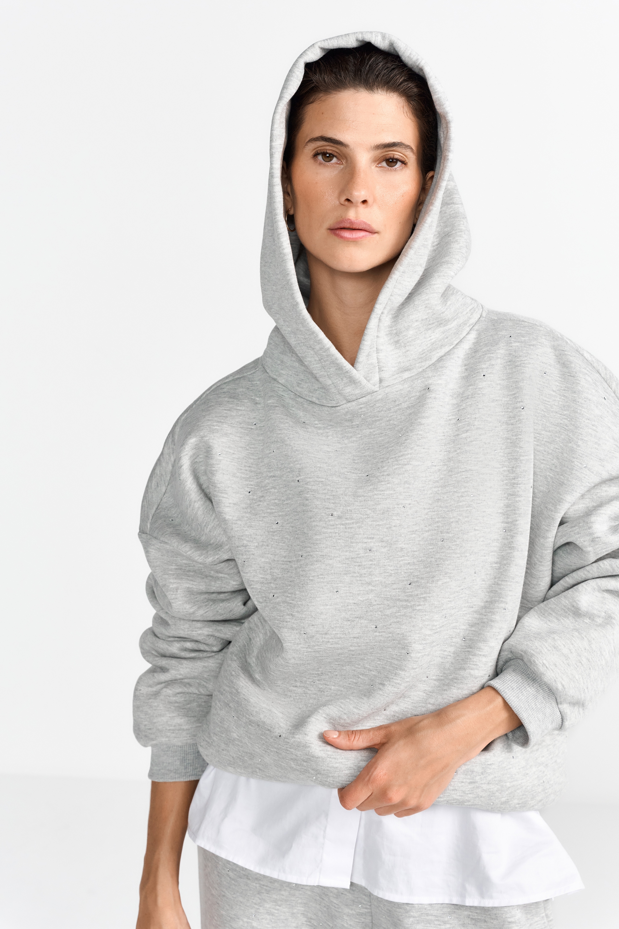 Richroyal Damen Hoodie mit Strasssteinen, oversized fit, Größe XL