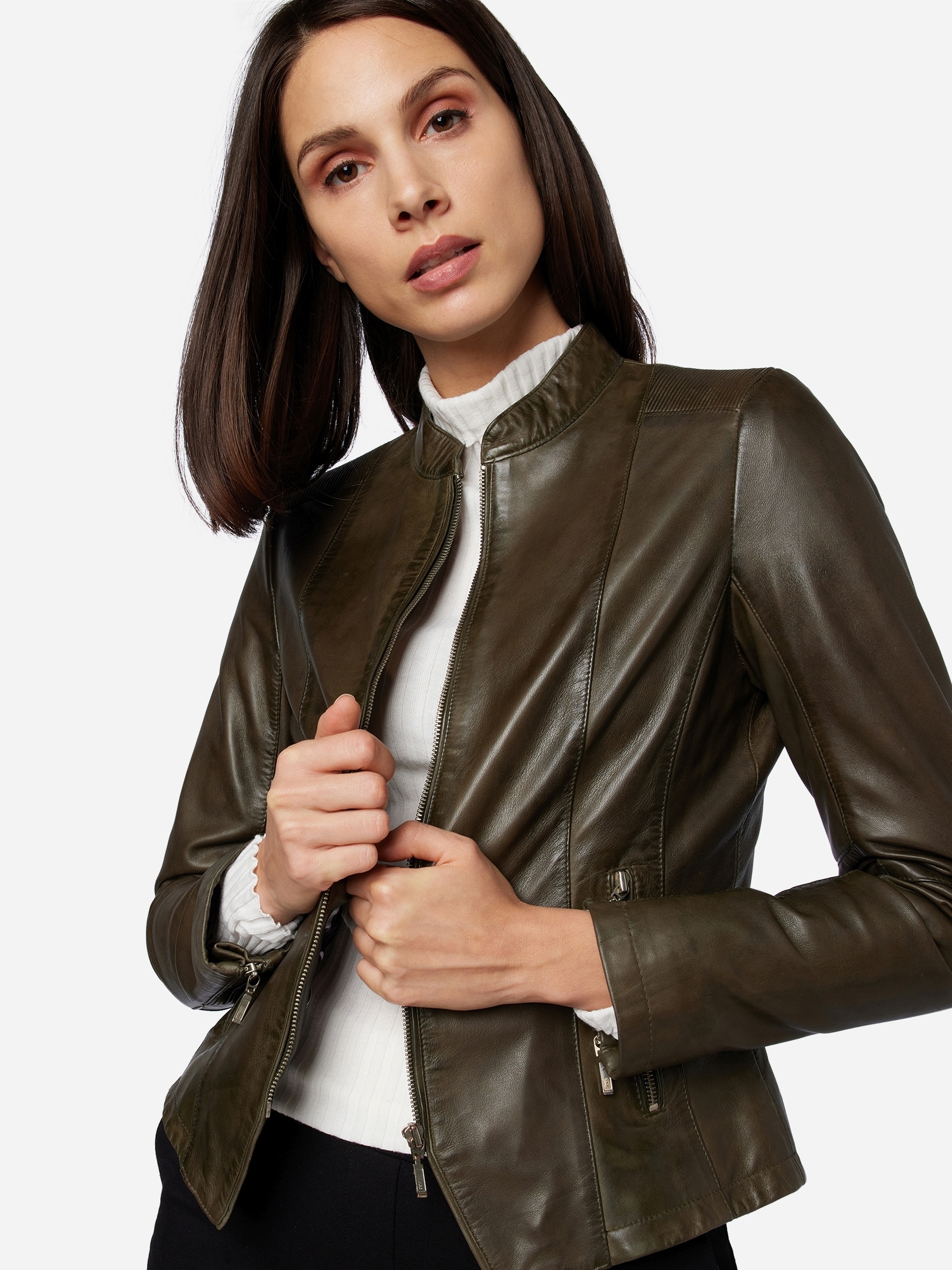 RICANO Kurzjacke »Lederjacke Abigale« ohne Kapuze Handgefertigt aus echtem Leder
