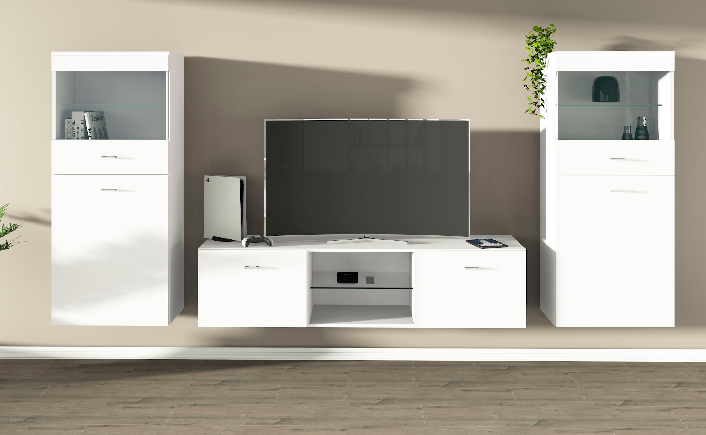 borchardt Möbel Wohnwand »Scala, moderne Mediawand mit Vitrinen und Lowboard« Komplett-Set, 