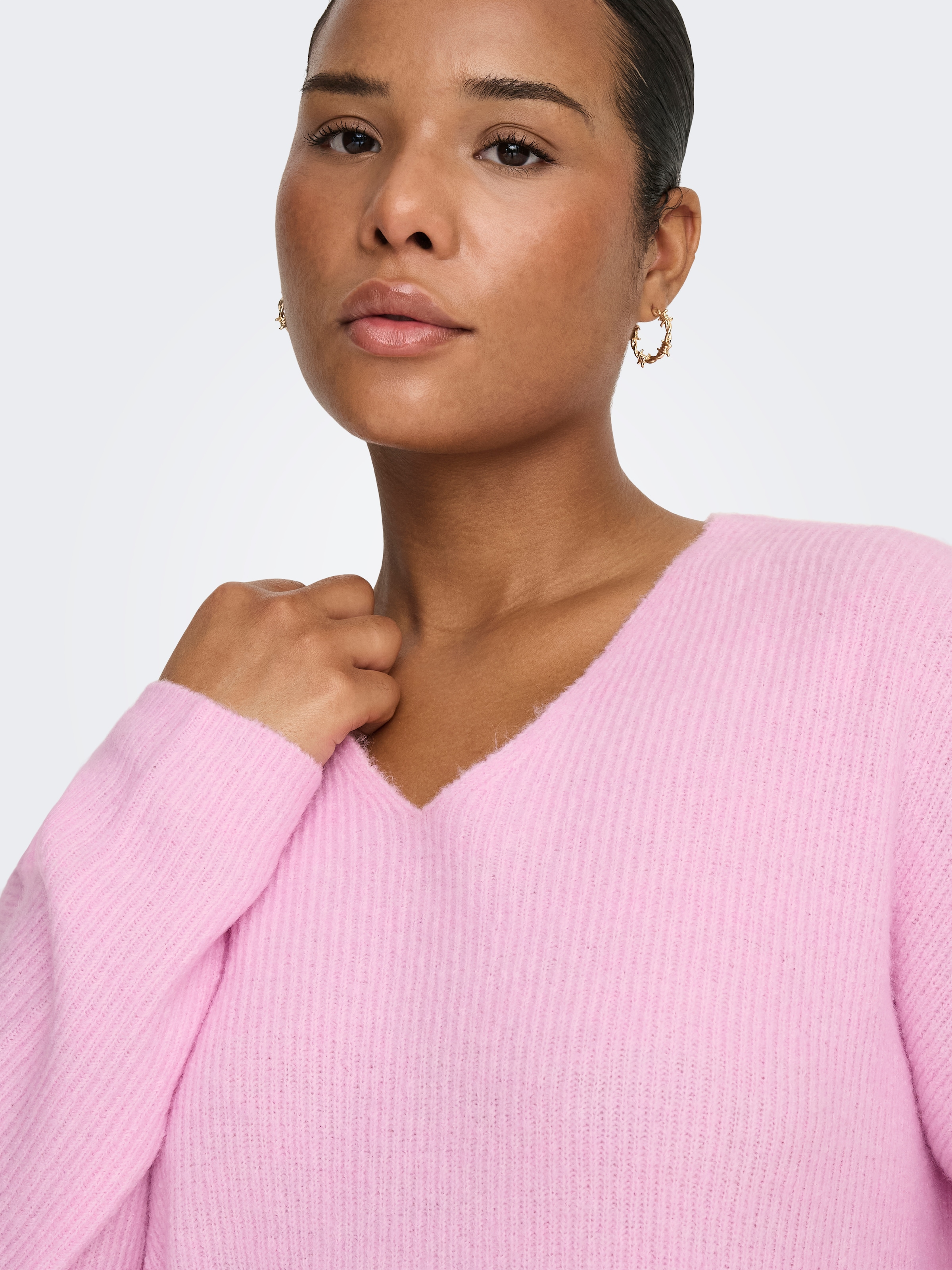ONLY CARMAKOMA Strickpullover »CARCAMILLA V-NECK L/S PULLOVER KNT NOOS« Materialmix