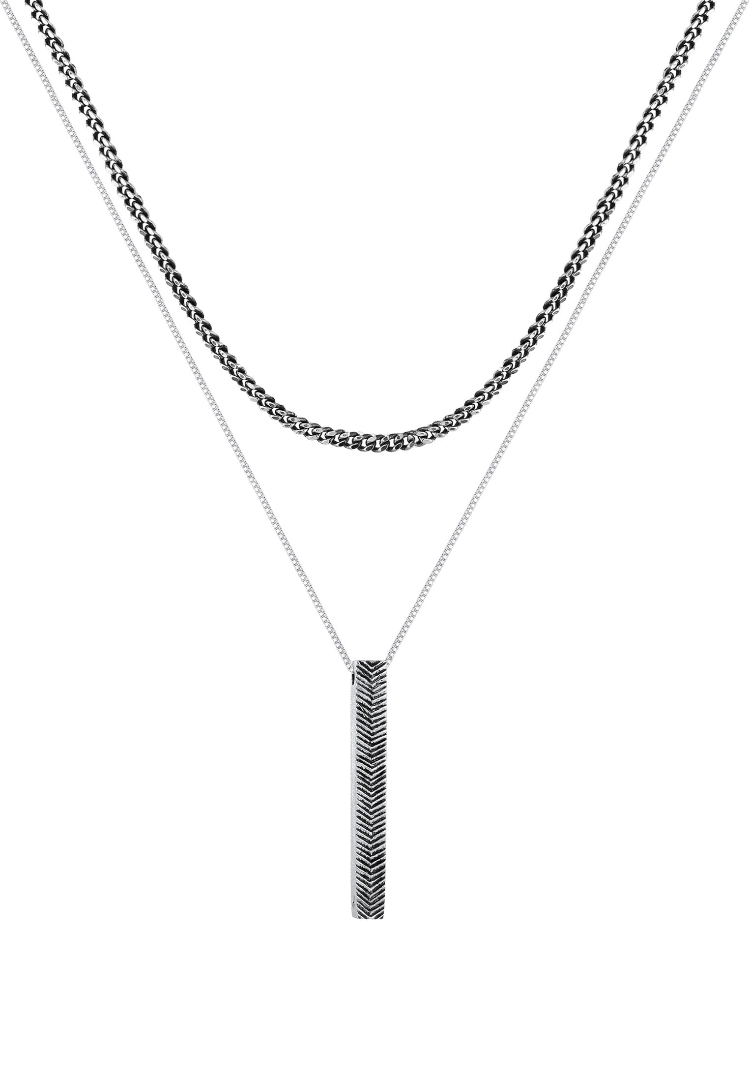 Kuzzoi Kette mit Anhänger »Halskette Herren Layer Panzerkette Barren Stab 925 Silber«