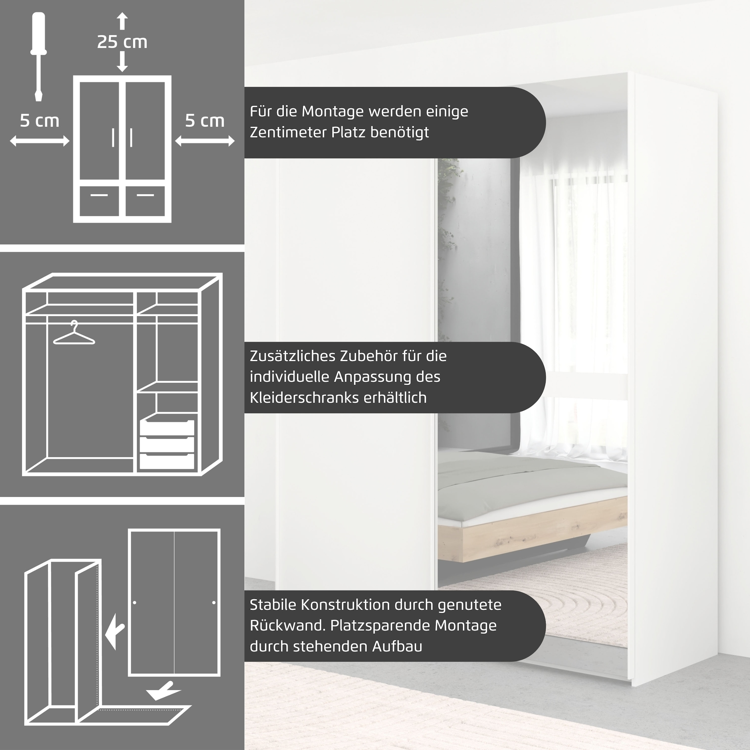 rauch Schwebetürenschrank »Kleiderschrank Schrank Garderobe Schlafzimmerschrank SCALE-LINE«, edle Optik mit Bauchbinde in Korpusfarbe Dekorfront MADE IN GERMANY