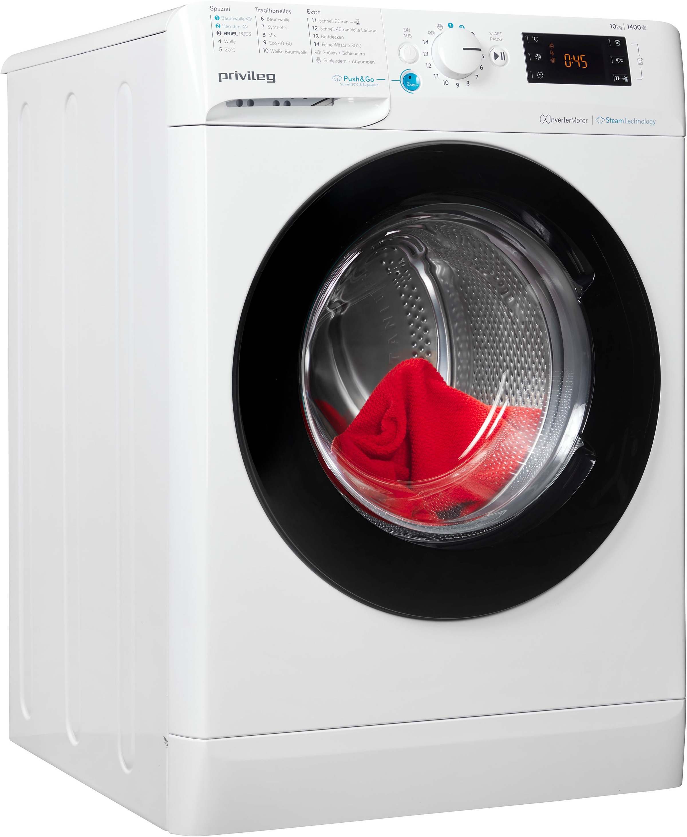 Privileg Waschmaschine »PWFV X 1073 A«, 10 kg, 1400 U/min, Dampf-Programme für Baumwolle und Hemden – glättet die Fasern
