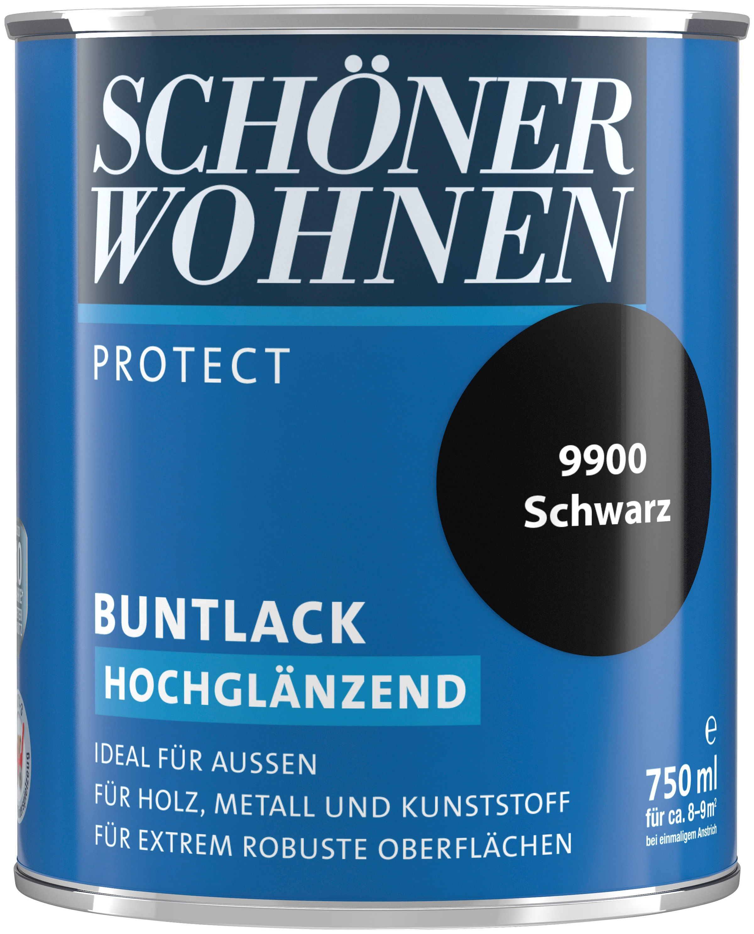 SCHÖNER WOHNEN FARBE Lack »Protect Buntlack«, 750 ml, schwarz, hochglänzend, ideal für außen