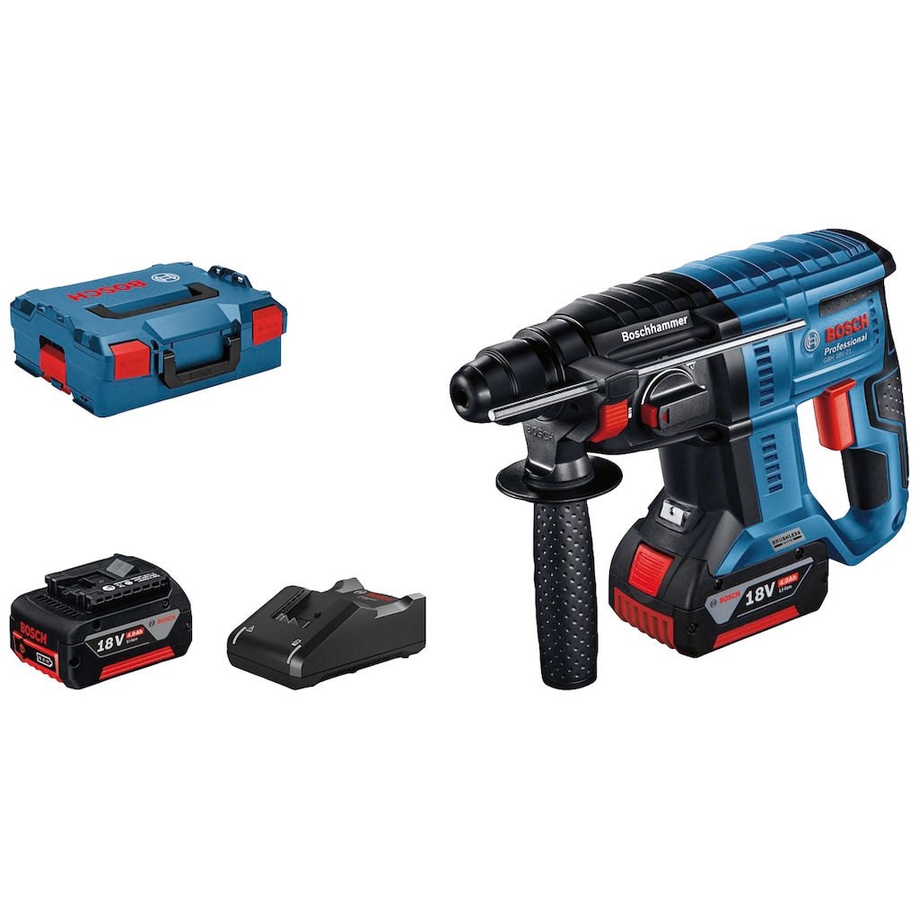 Bosch Professional Akku-Bohrhammer »GBH 18V-21 Professional«, (Set), kabelloser Komfort und bürstenlose Leistung, inkl. 2 Akkus/ Ladegerät