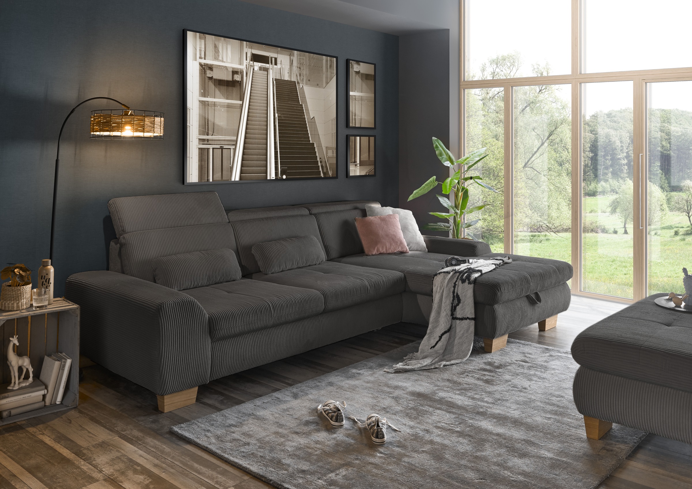 set one by Musterring Ecksofa »SO 3400, Cord, Sitzhöhe 47cm oder 49cm, inkl. Sitztiefenverstellung«, mit Canape und verschiedenen Funktionen, Kaltschaum, B307 x T195 cm