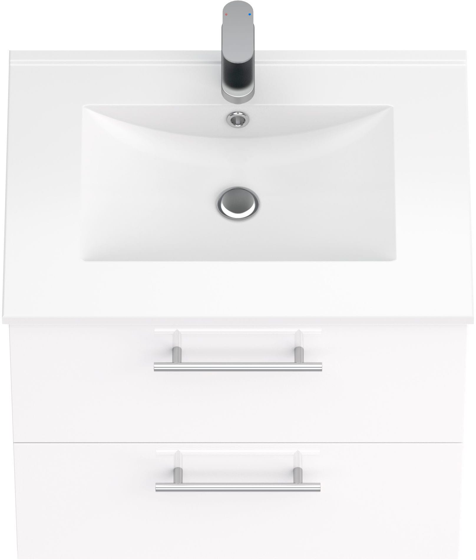 welltime Waschtisch »Athen Badezimmerschrank mit Softclose Funktion WC Bad 60 cm« Set, Unterschrank und Becken,  Waschplatz mit 2 Schubladen und Waschbecken Badmöbel Unterschrank