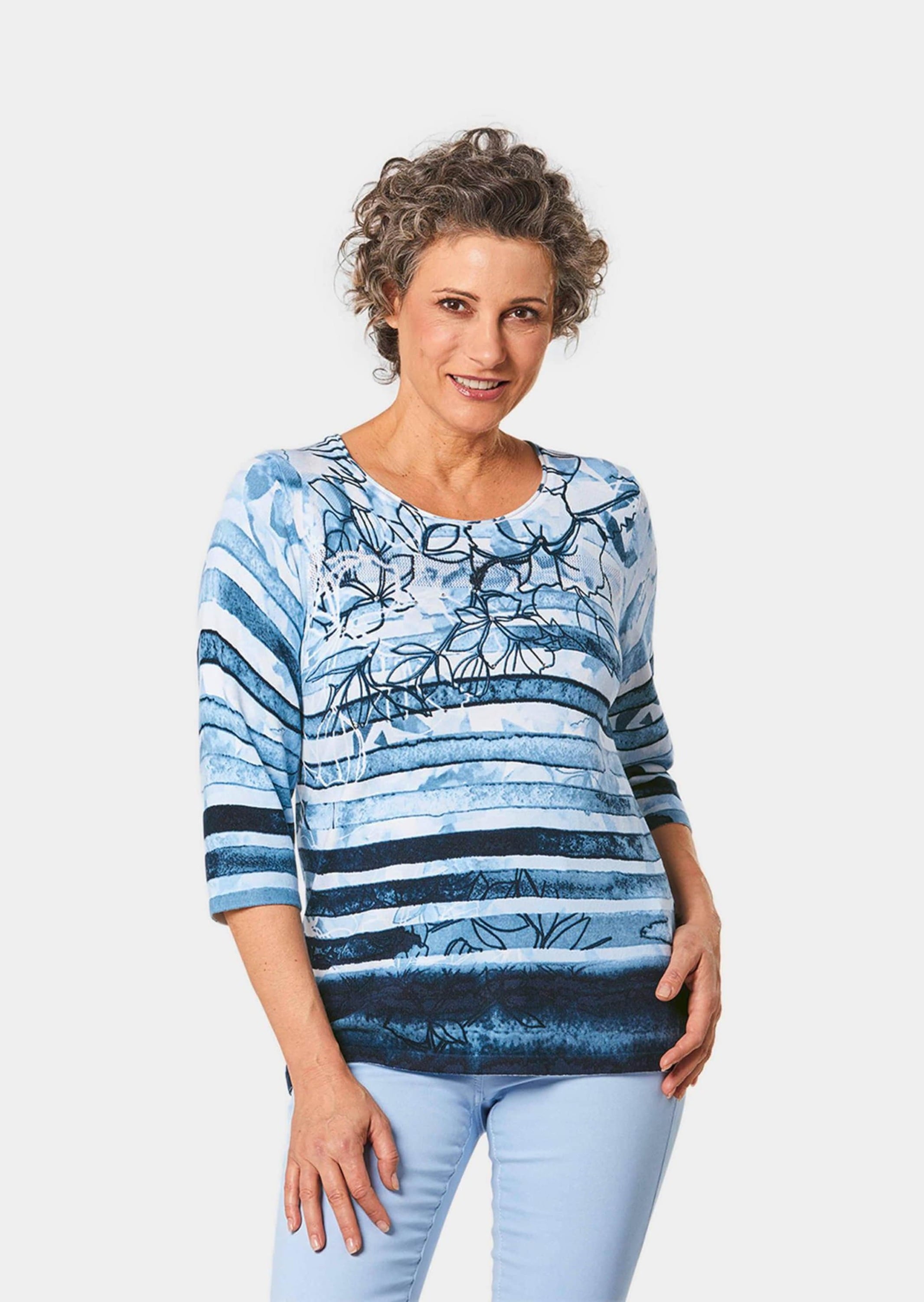 GOLDNER Rundhalspullover »Unkomplizierter Druckpullover mit schimmernden Schmucksteinen«