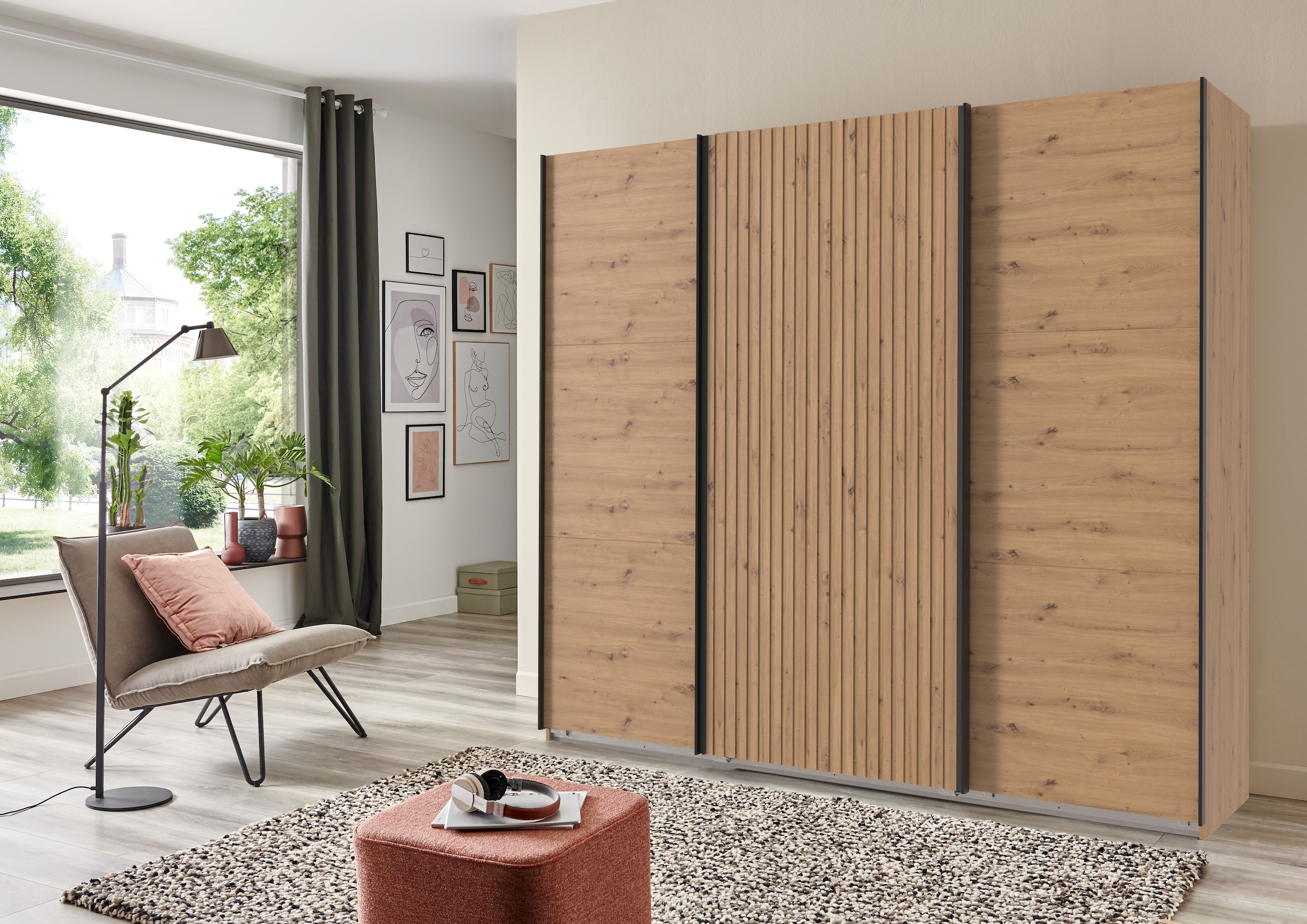Wimex Schwebetürenschrank »Andorra by fresh to go«, Mit 3D-Leisten für Akustikpaneel-Optik