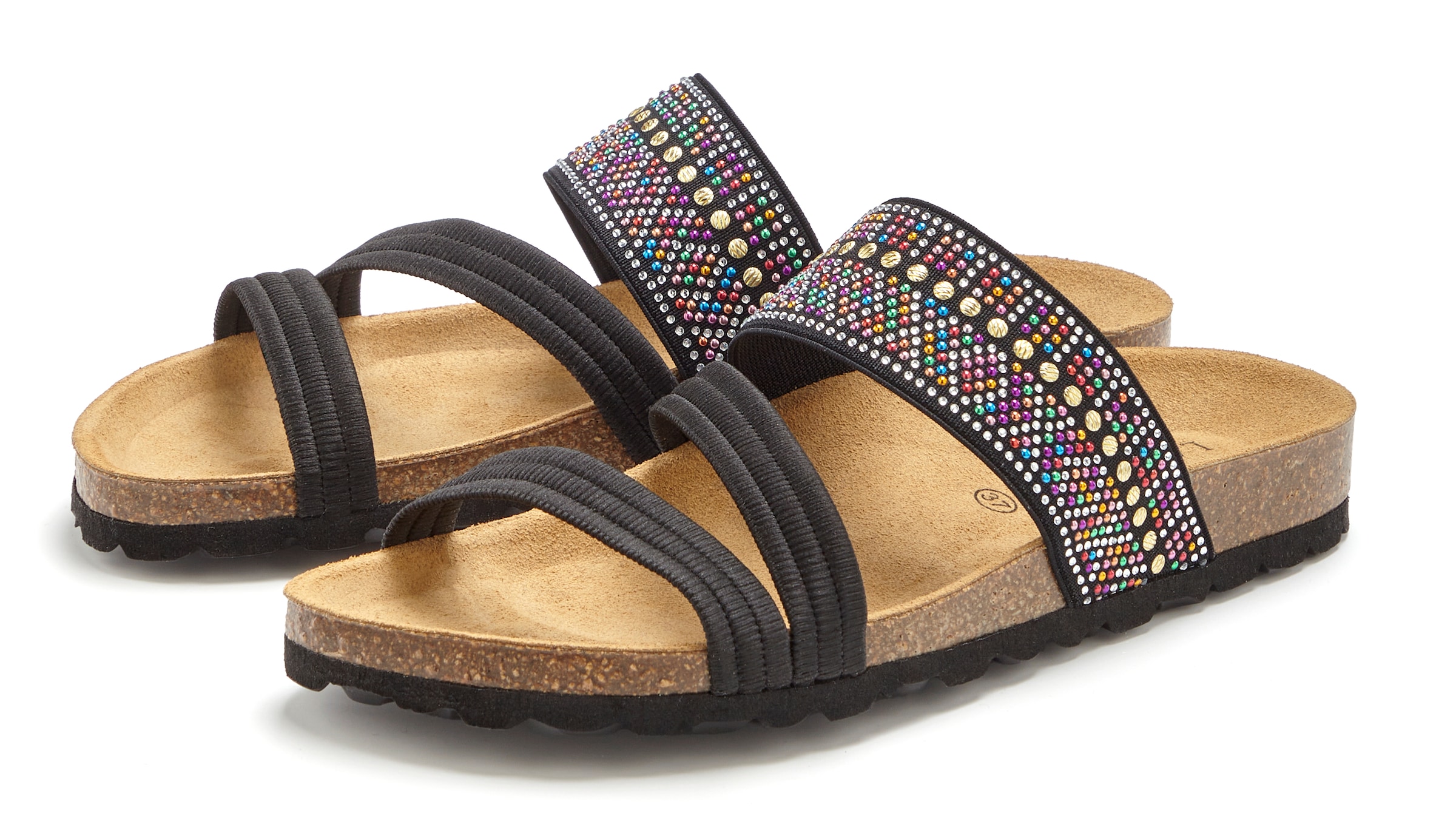 LASCANA Pantolette »Mule, Sandale, offener Schuh, Sommerschuh,«  mit Komfortkorkfußbett aus Leder und elastischen Riemen