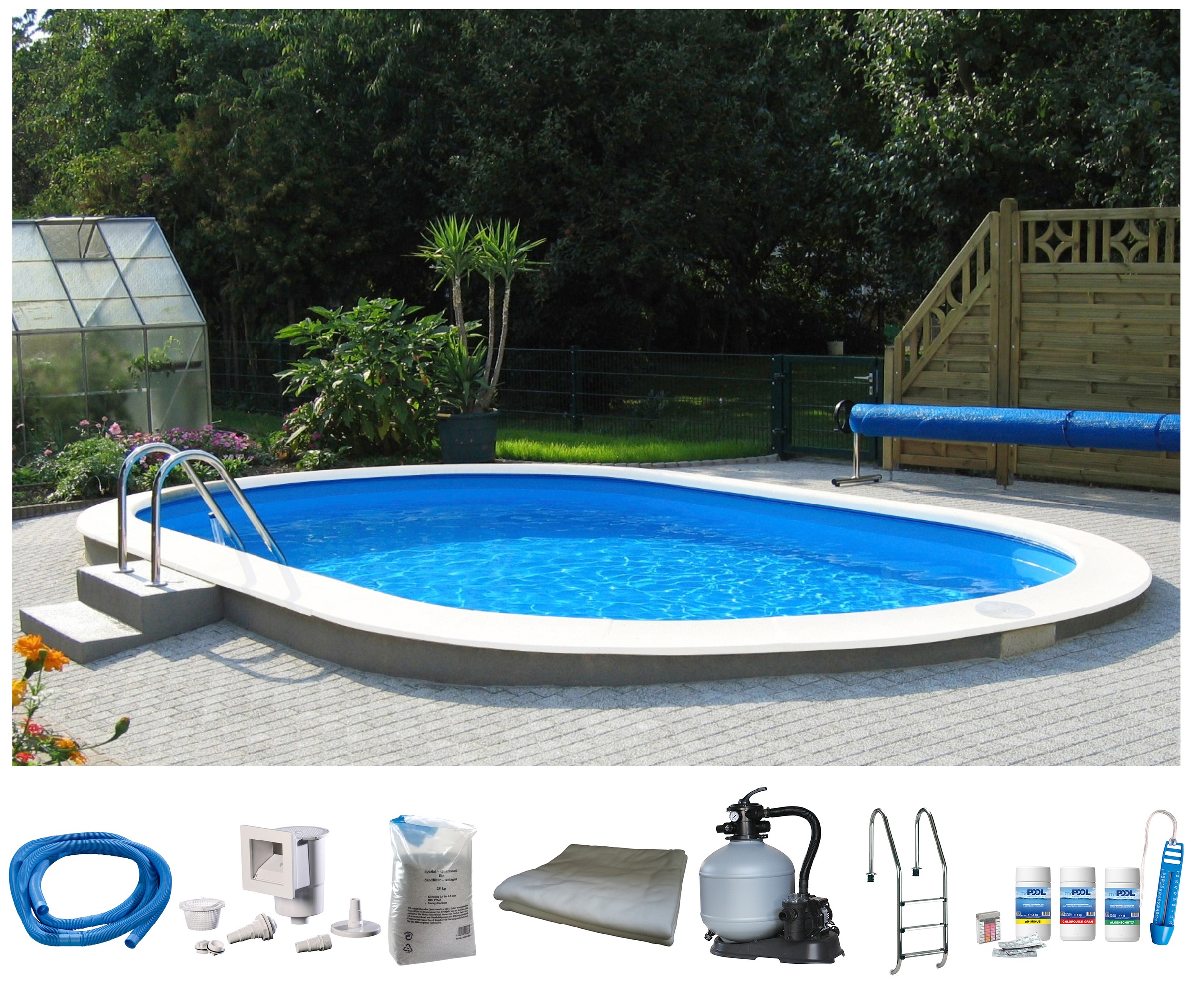 BWT MY POOL Ovalpool »Premium«, (Set), 7-tlg., BxLxH: 400x800x150 cm