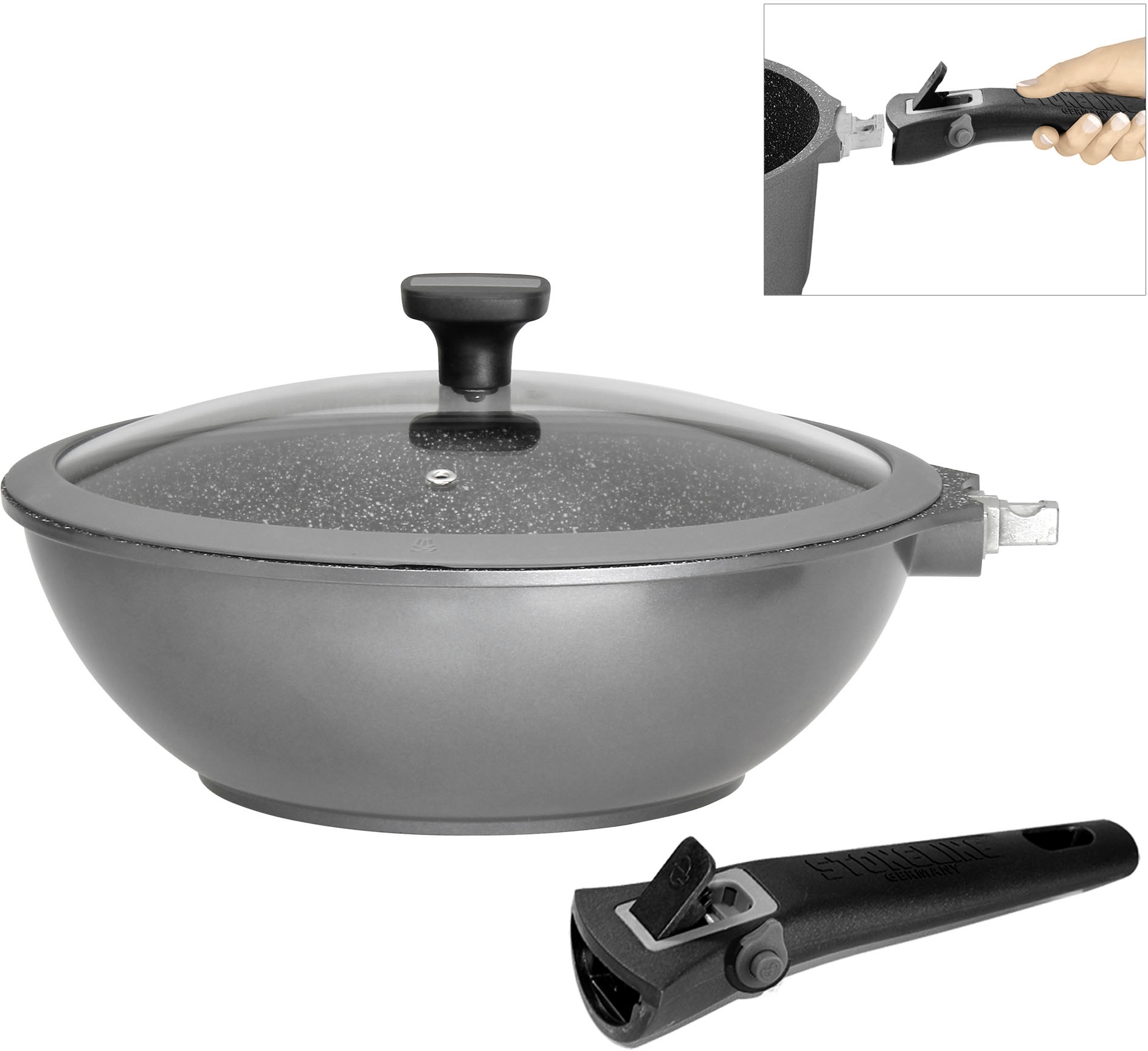 Wok »Imagination PLUS«, Aluminiumguss, einzigartige Steinpartikel-Beschichtung, Ø 30...