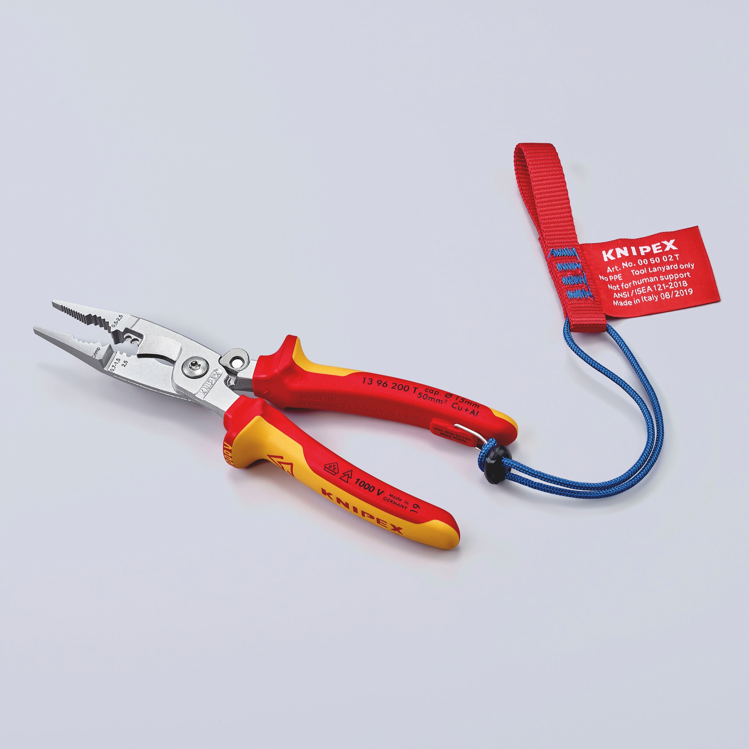 Knipex Elektro-Installationszange »13 96 200«, (1 tlg.), verchromt, isoliert mit Mehrkomponenten-Hüllen, VDE-geprüft 200 mm