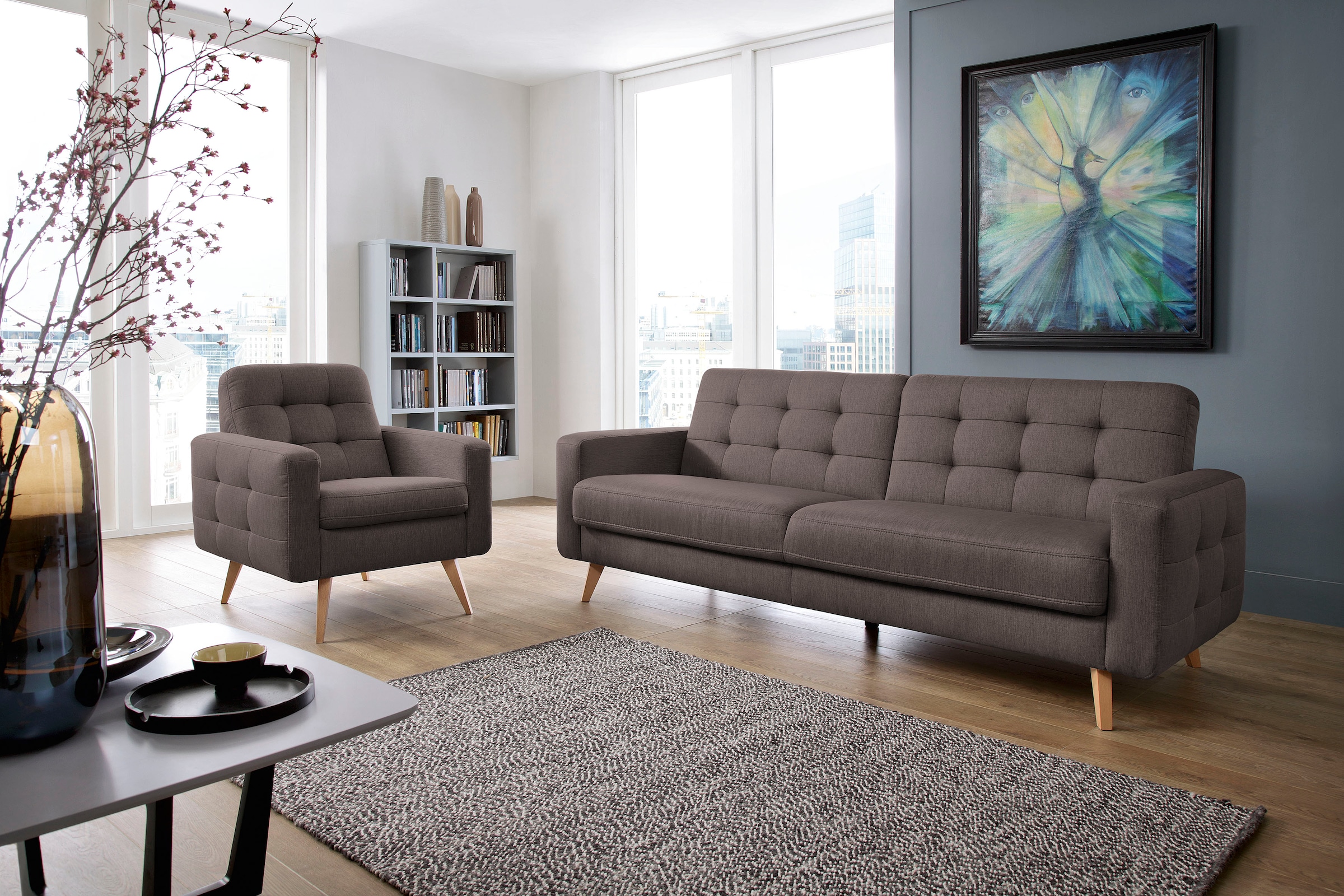 exxpo - sofa fashion 3-Sitzer »Nappa, kompakt und komfortabel, bequem, zeitloses Design, L-Form«, tolle Detailverarbeitung, mit Bettfunktion und Bettkasten