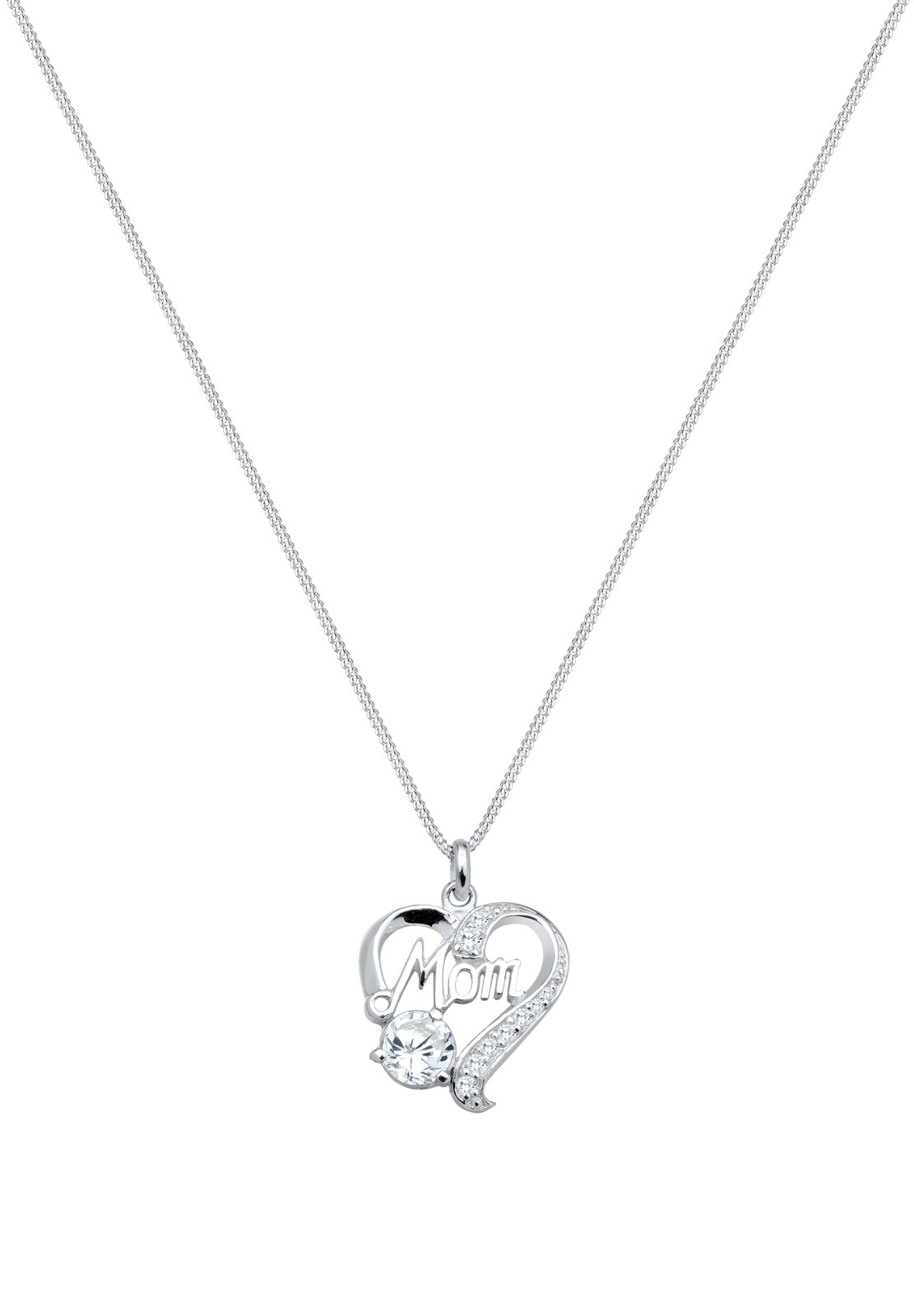 Elli Silberkette »Halskette Herz Zirkonia Weiß Schriftzug Mom 925 Sterling Silber«