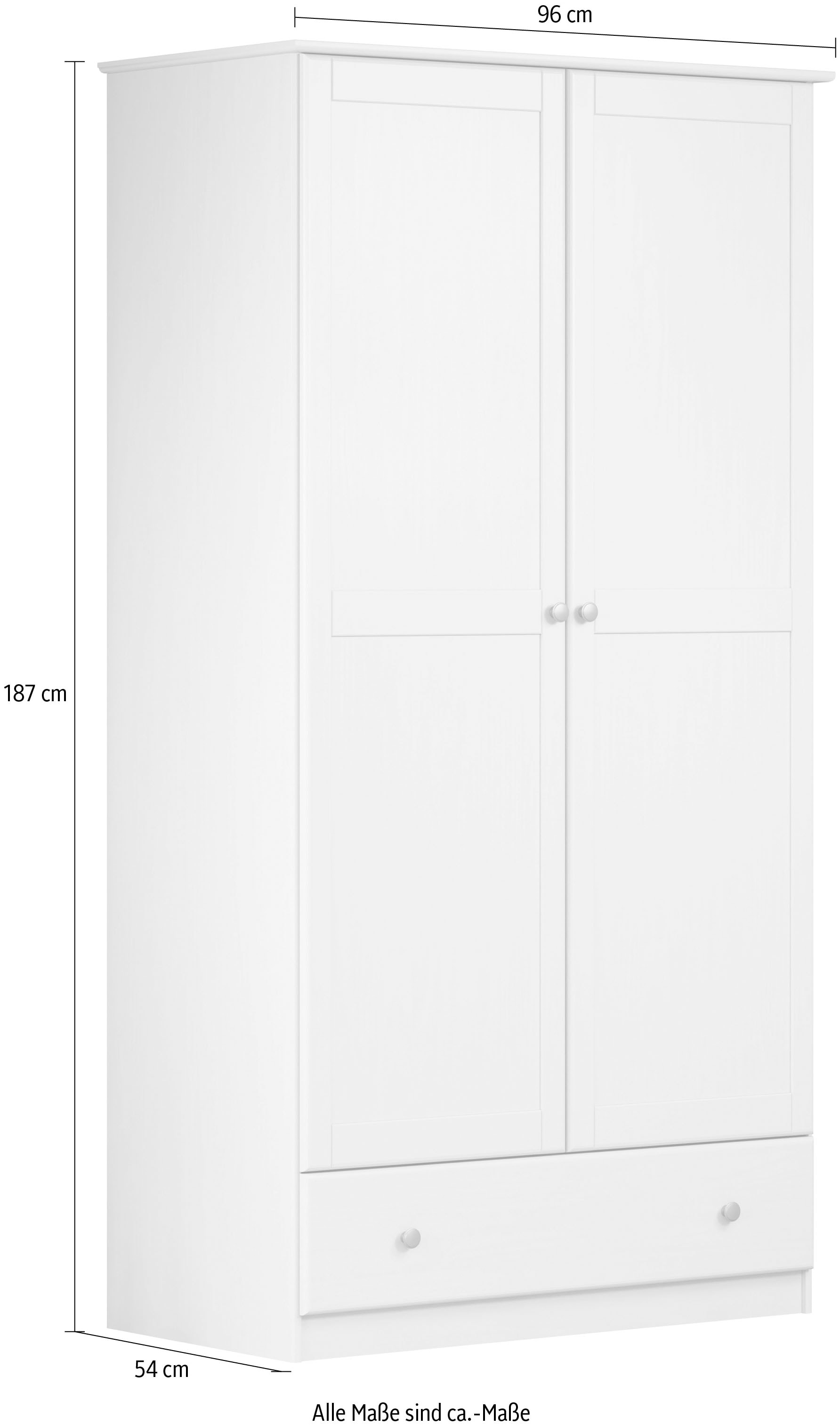 Home affaire Kleiderschrank »Delsbo Garderobenschrank Wäscheschrank Schlafzimmer Massivholz«, (1 St., Bestseller Schrank in Landhaus Design), Drehtürenschrank aus Kiefernholz - mit Schublade und Kleiderstange