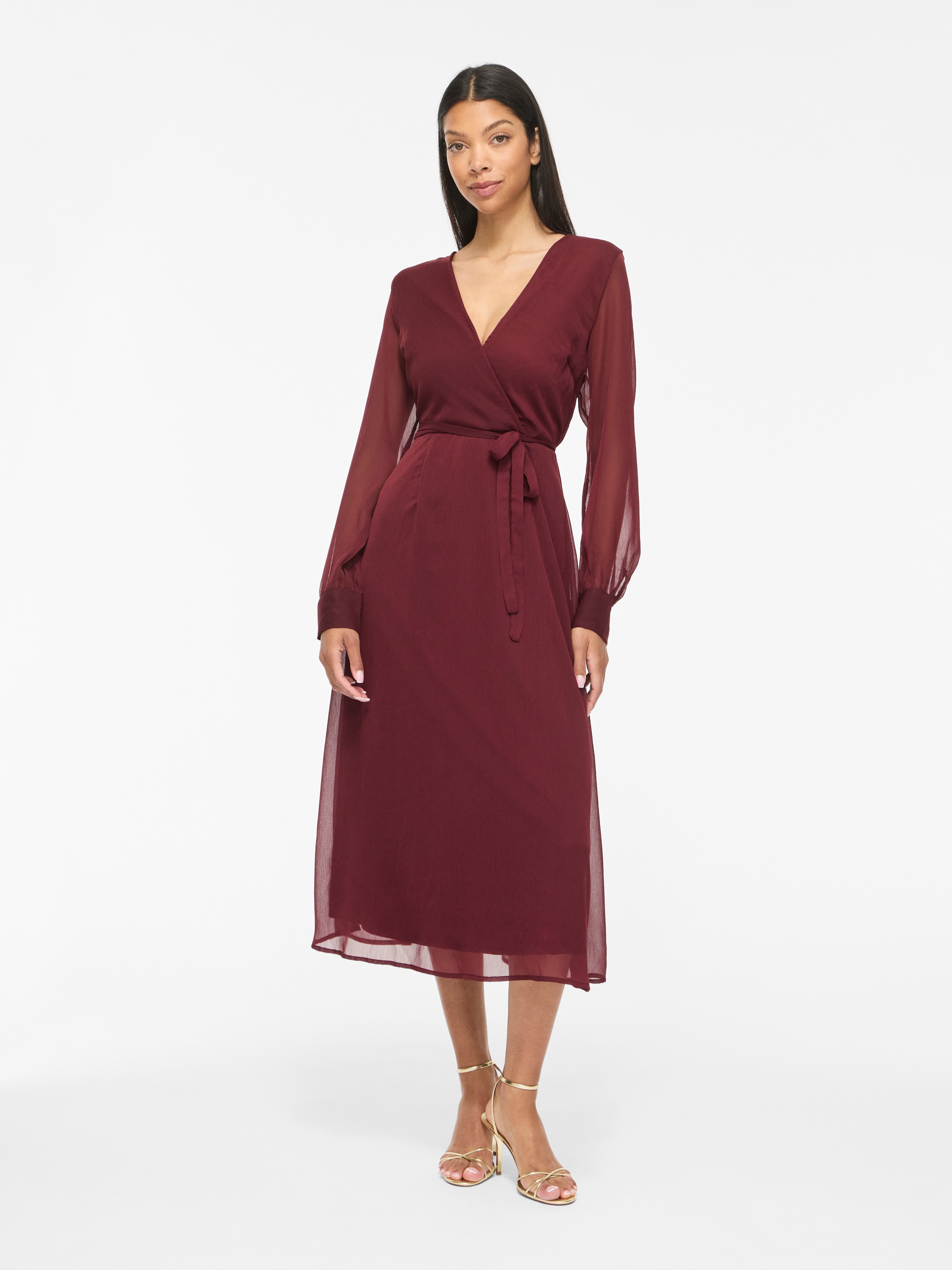 Vila Chiffonkleid »VIFALIA V-NECK L/S MIDI DRESS - NOOS« Kunstfaser, regular fit
