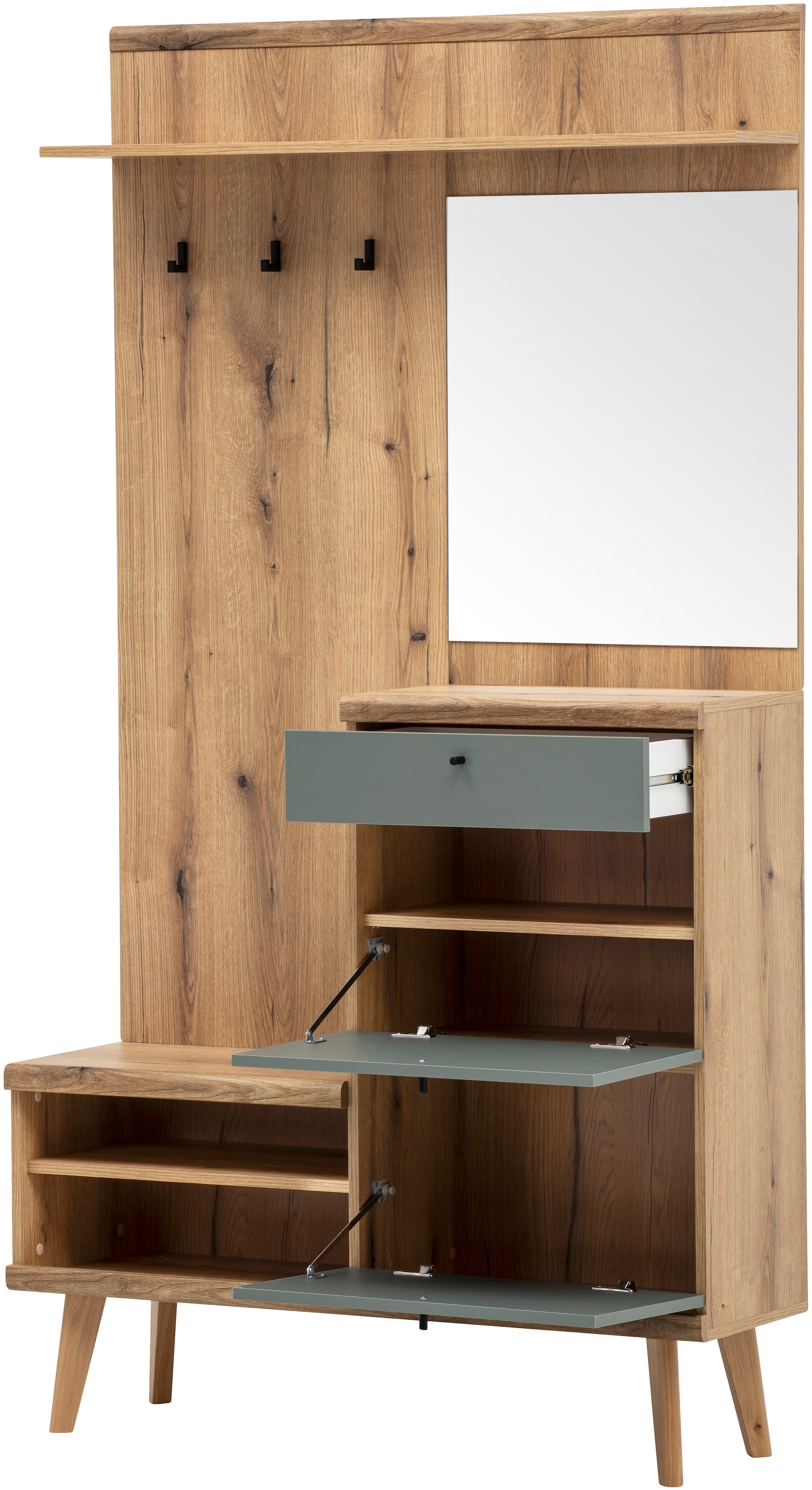 INOSIGN Garderoben-Set »Mavas, Garderobe mit Stauraum, Garderobenschrank im Scandic Design«, (Set, 2 St.), ausreichend Stauraum, für kleine Räume geeignet, 237 cm breit