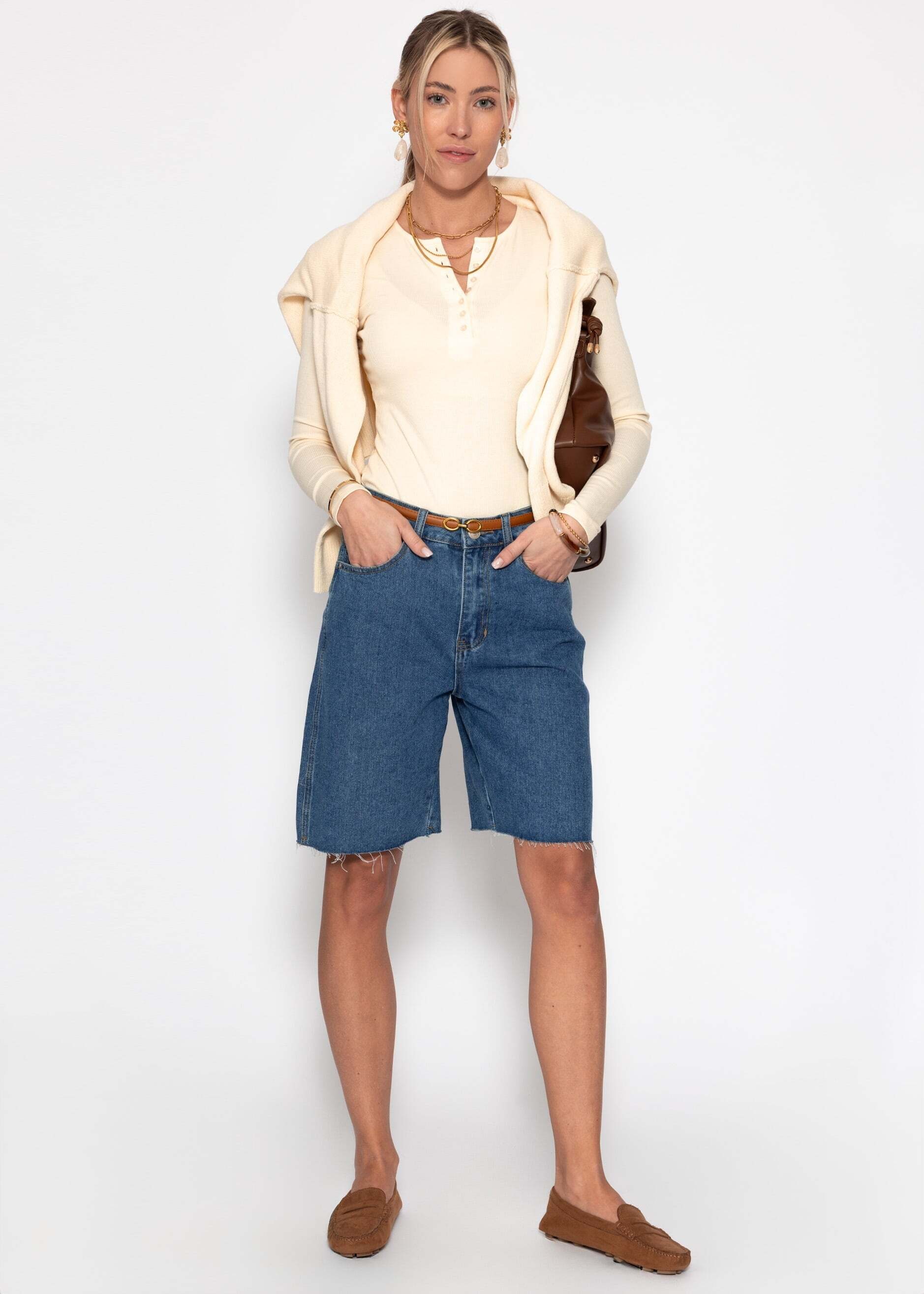 SASSYCLASSY Shorts »Bermuda Jeans Shorts«  Zeitlose Baumwollshorts im 5 Pocket Design und lockerer Passform Blau