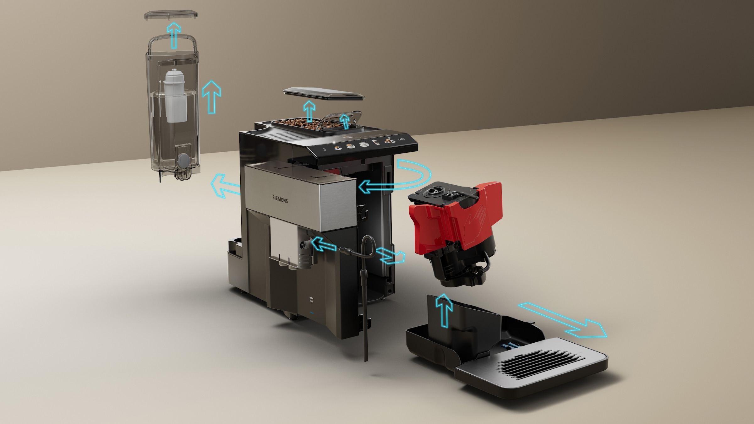 SIEMENS Kaffeevollautomat »EQ500 integral TP516DX3, App-Steuerung, Doppeltassenfunktion«, intuitives Farbdisplay, automatische Dampfreinigung, edelstahl