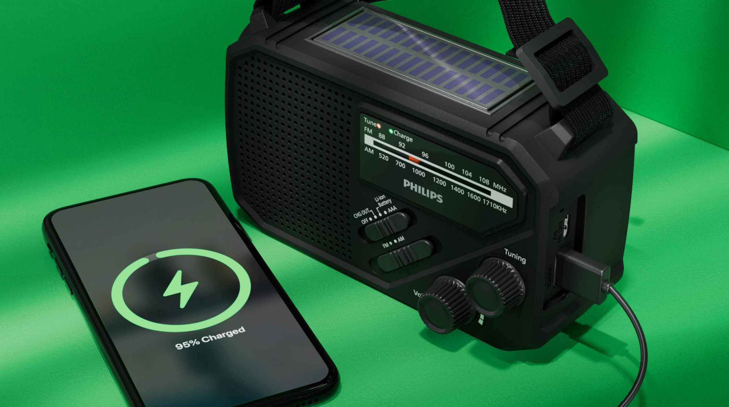 Philips Notfallradio »TAR1609/00« ( AM-Tuner | FM-Tuner 1 W) Kurbelradio, LED-Leuchte, lauter SOS-Alarm mit Blinkleuchte, USB-A