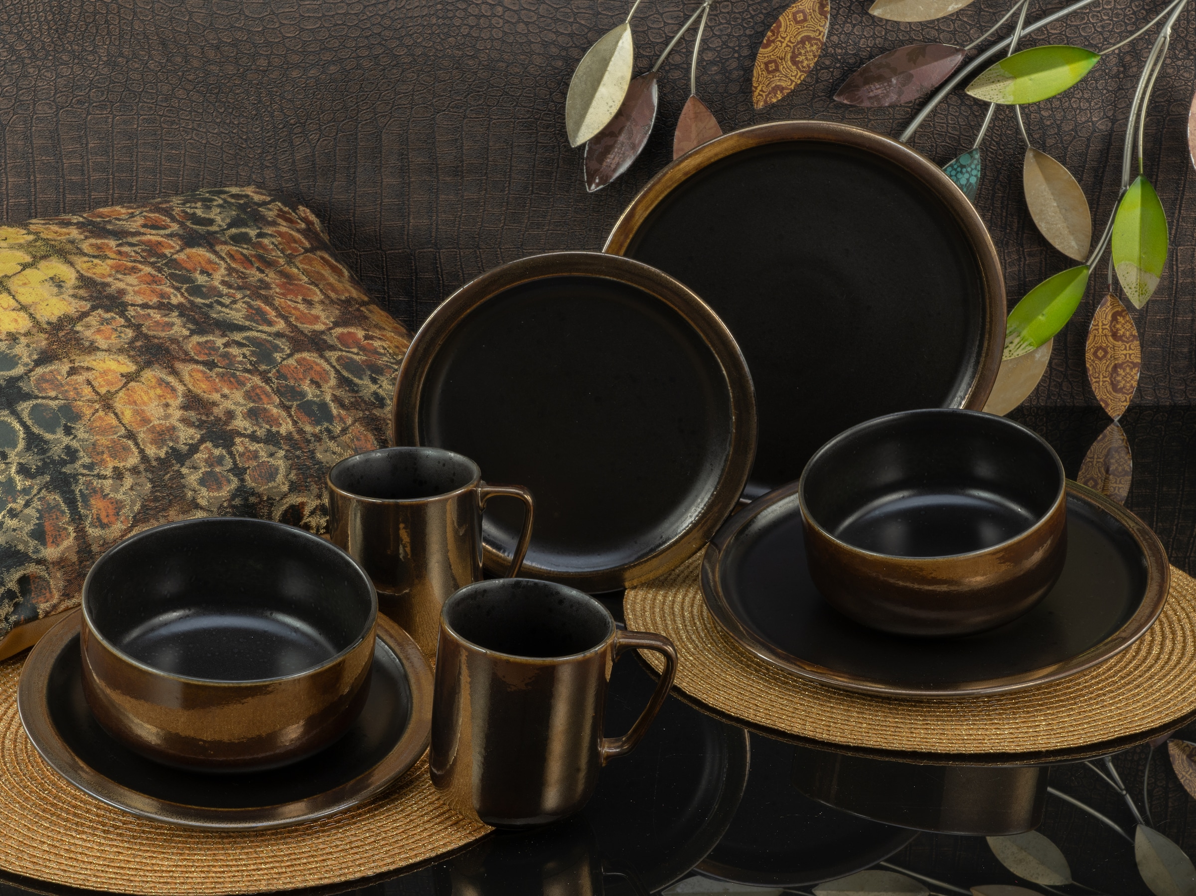 CreaTable Kombiservice »Modern Industrial«, (Set, 8 tlg., Kaffeeservice und Tafelservice im Set, für 2 Personen), Service, Spezialglasur, glänzende Sprenkel, 8 Teile, für 2 Personen