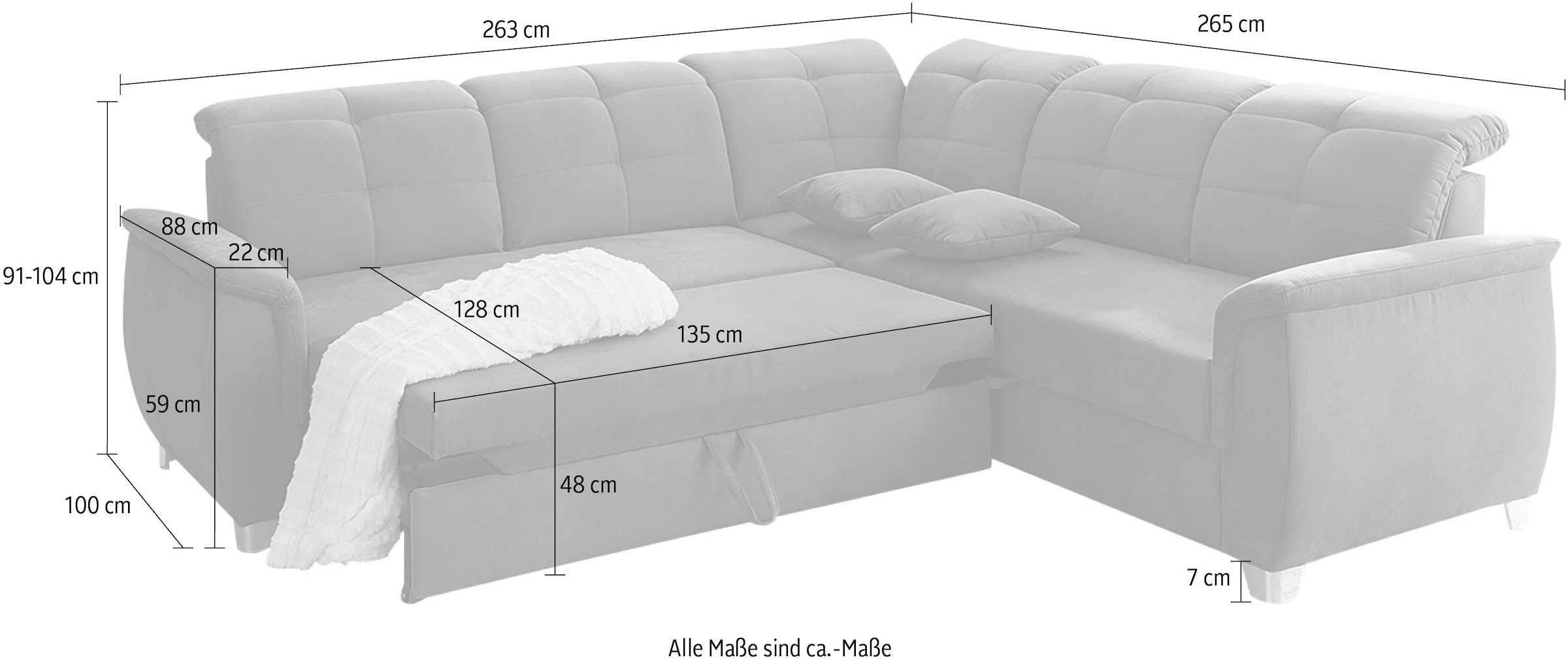 Jockenhöfer Gruppe Ecksofa Udine, verstellbare Kopfteile, Gästebett- und Relaxfunktion