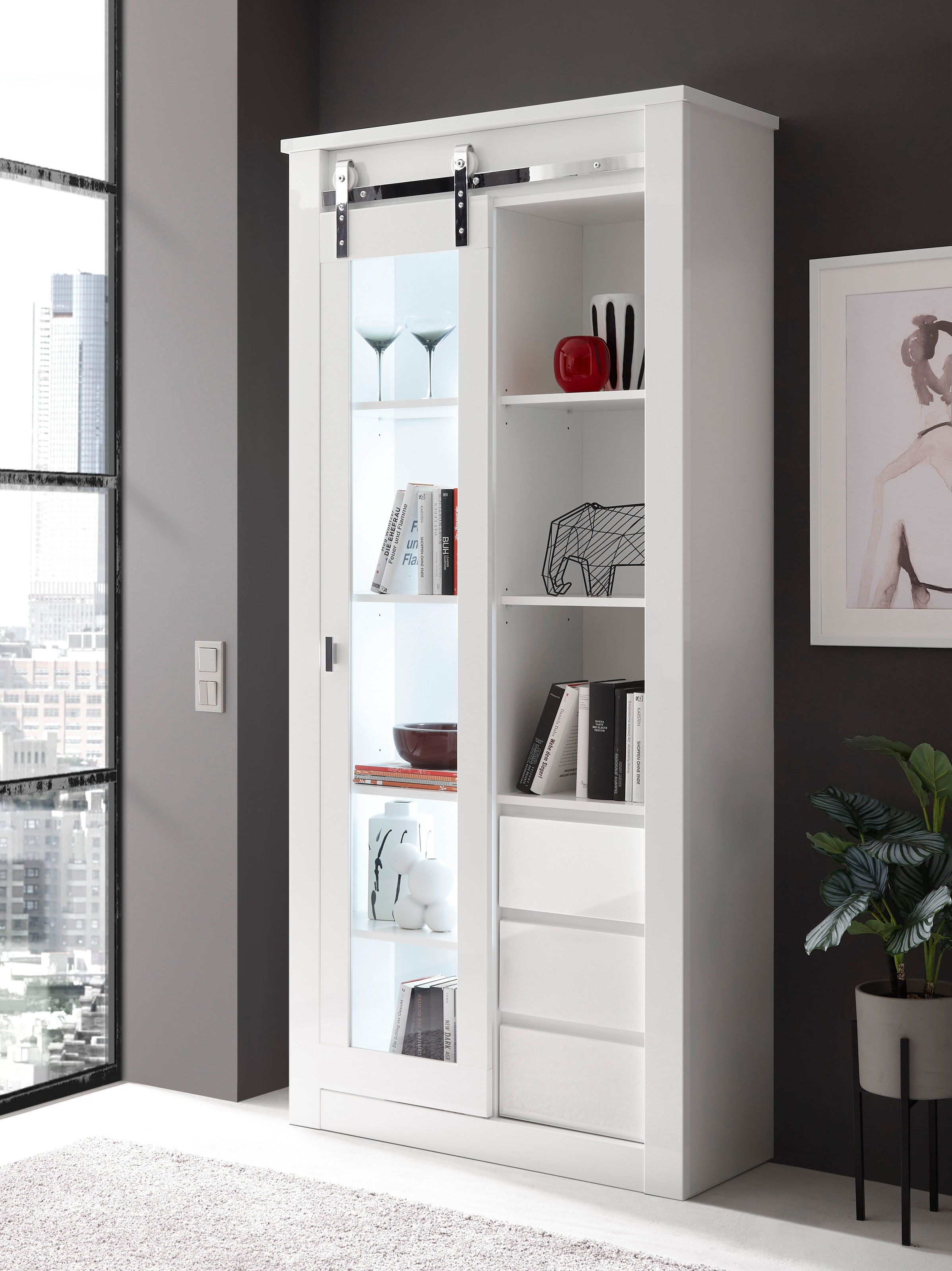 Home affaire Vitrine »Daytona, moderner Hochschrank, Glasvitrine in Weiß Hochglanz«