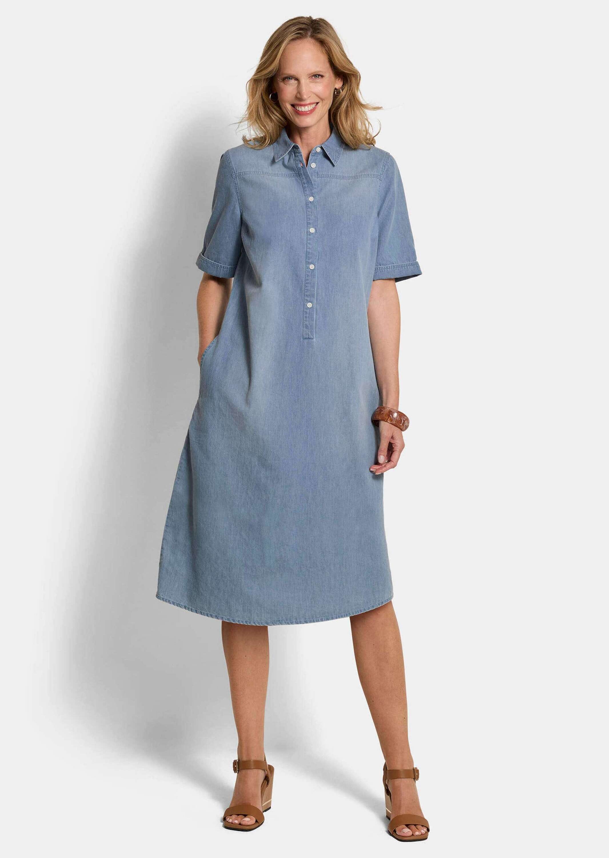 GOLDNER Sommerkleid »Kurzgröße Baumwollkleid mit heller Waschung« Ohne Taschen Nahttaschen an der Seite