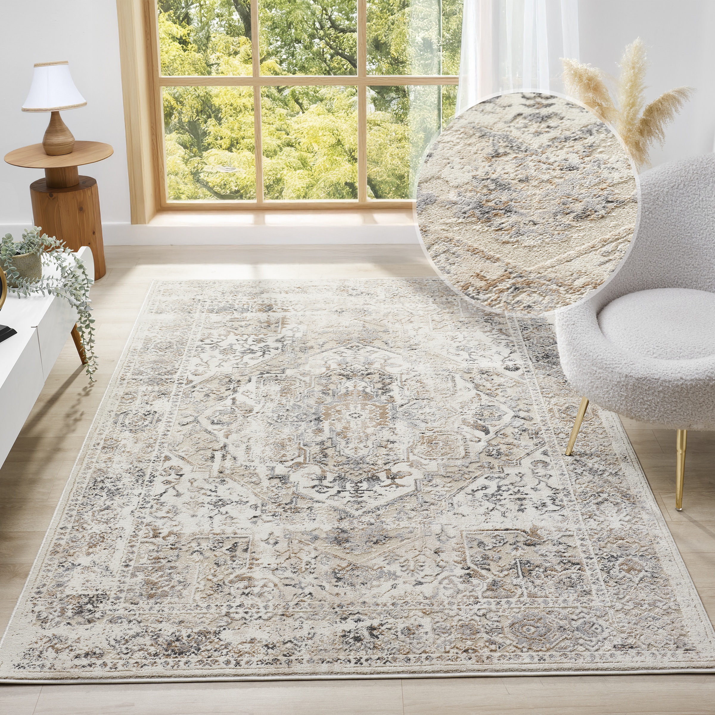 my home Teppich »Kylan, Hoch-Tief-Struktur, dezenter Glanz« rechteckig 9 mm Höhe Schrumpf-Garn-Effekt, im Vintage-Look, dichte Qualität, Wohnzimmer