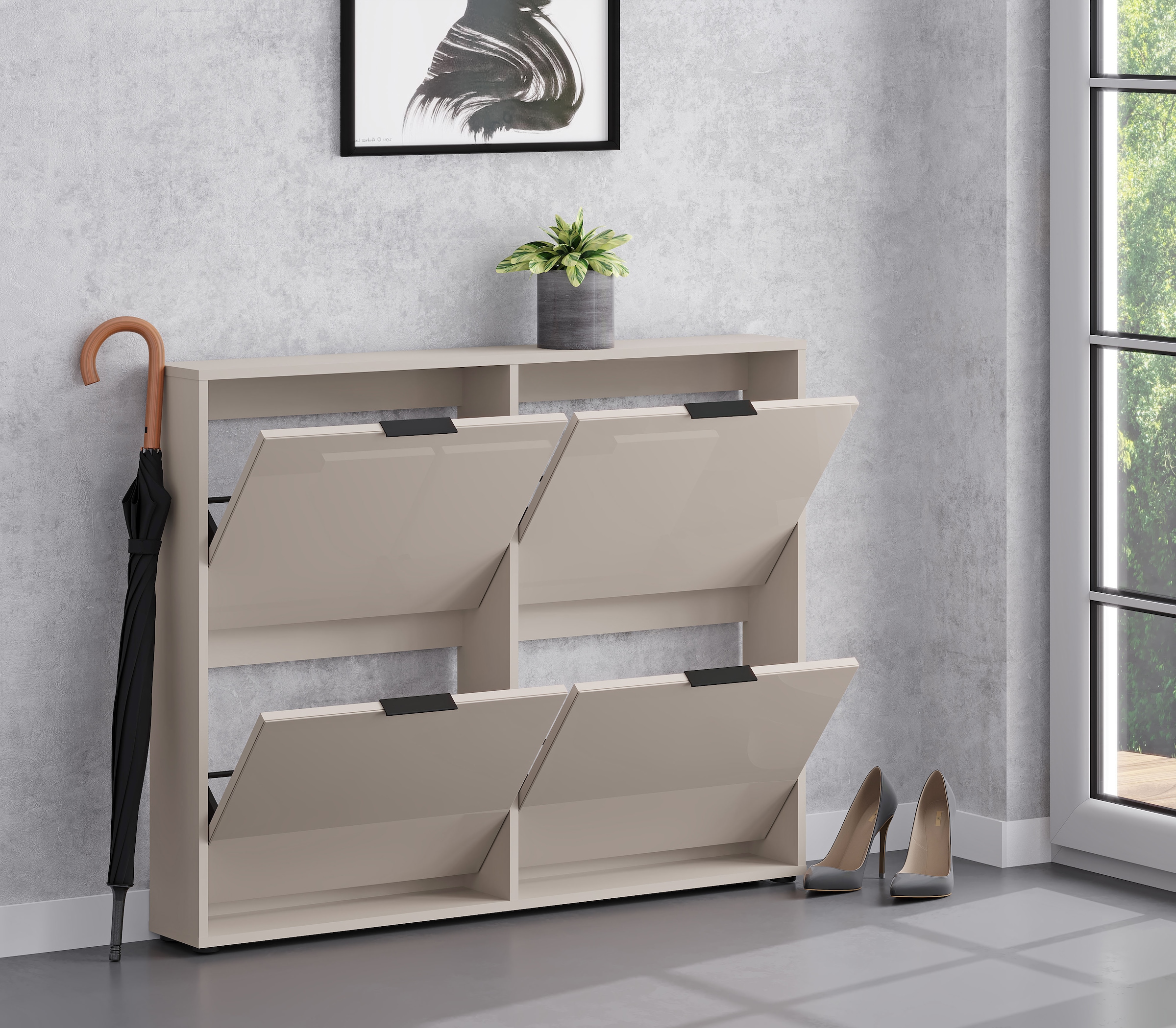 HBZ Schuhkipper »Jana Schuhkipper, Glasfronten, Metallgriffe« 1 Stk. tlg. Breite 118cm, Glasfront, Metallgriffe