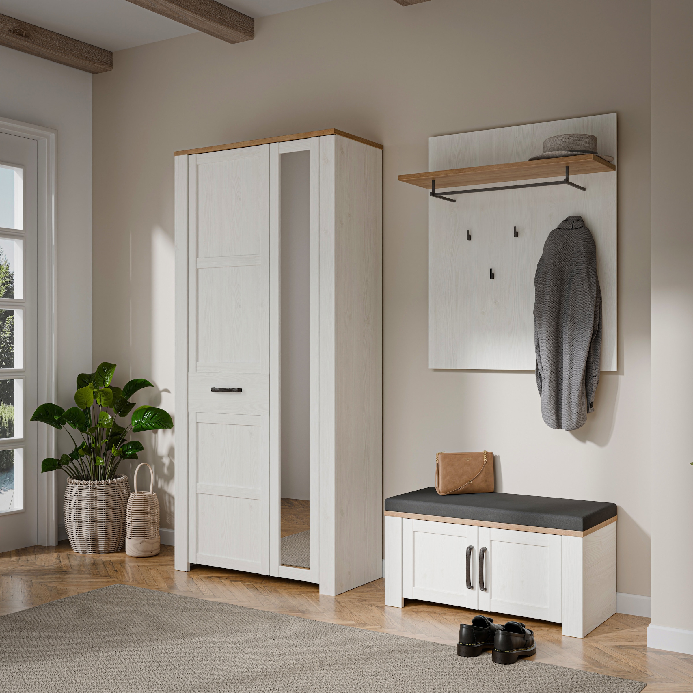 FORTE Garderobenschrank »Garderobenschrank, Höhe 205,4cm, Spiegel, Soft Close, Push to Open« B/H/T 94,4/205,4/42 cm