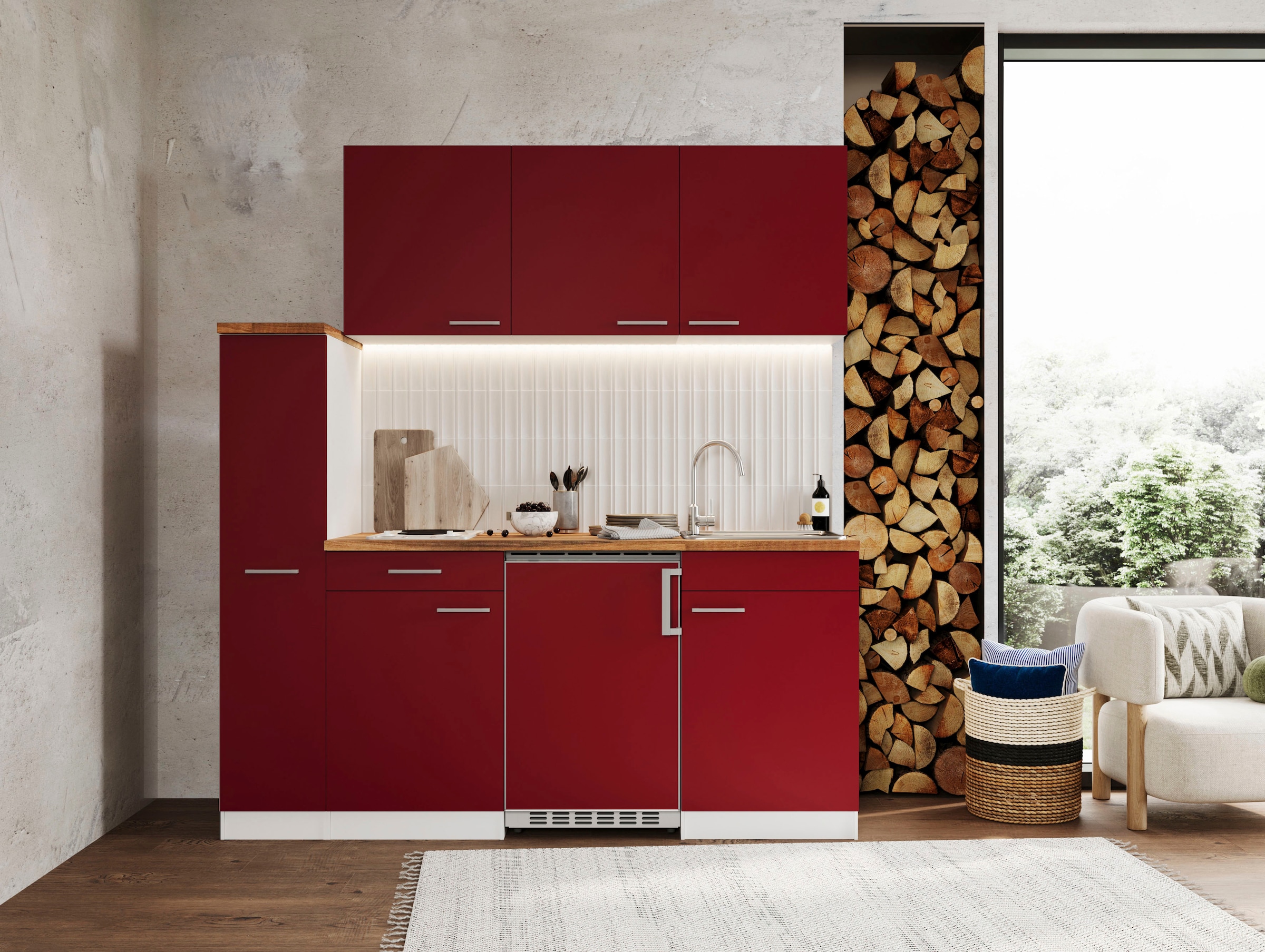 RESPEKTA Küche »Luis, mit Duo Kochfeld, wahlweise mit Mikrowelle, Korpus Weiß,« Breite 180 cm, in exclusiver Konfiguration für OTTO