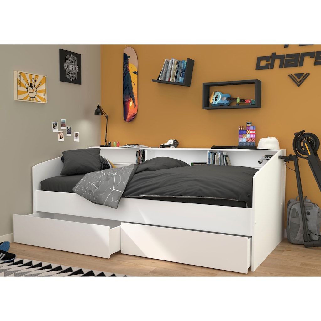 Parisot Stauraumbett »Sleep, Daybed, Kinderbett, Rückwand der Regale drehbar (farbig + weiß)«