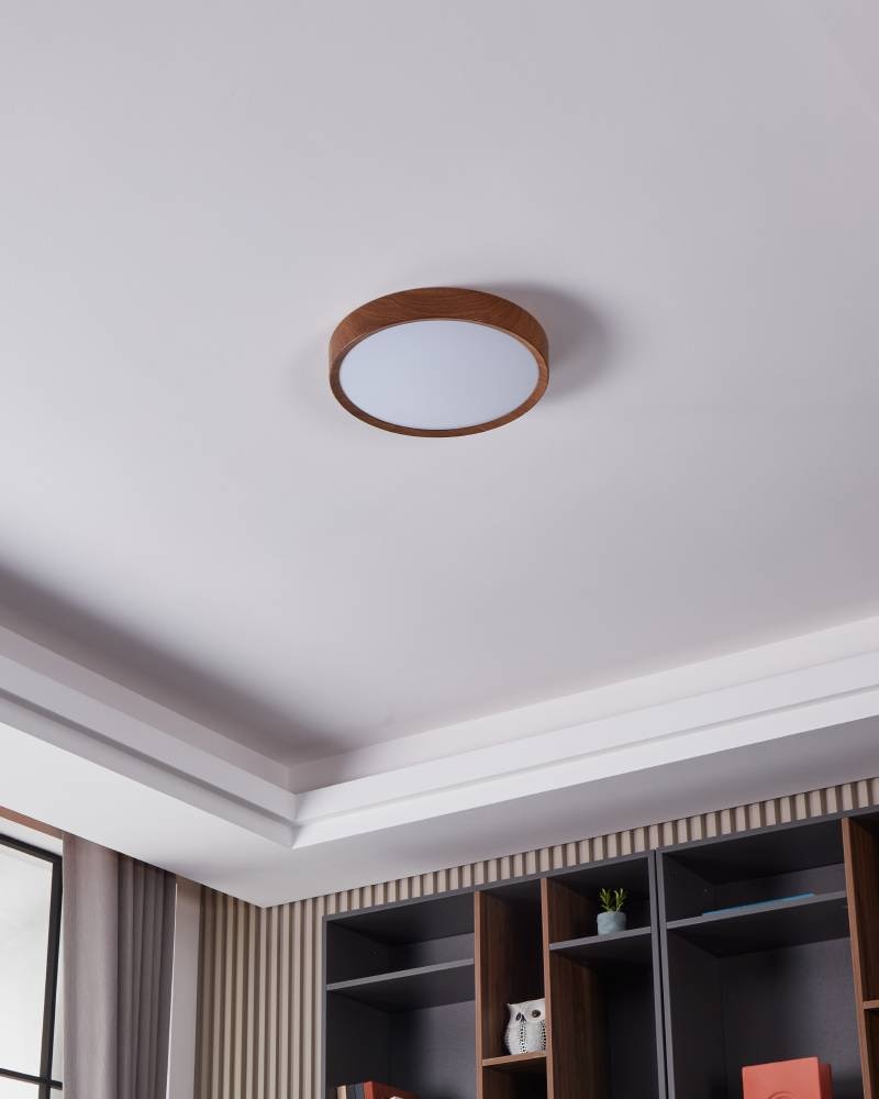 EGLO Deckenleuchte »MUSURITA Deckenlampe, Wohnzimmerlampe, Holz-Optik, Stahl + Kunststoff«, 1 flammig, Leuchtmittel LED-Modul | LED wechselbar, LED Deckenlampe, Wohnzimmer, Schlafzimmer, Küche, Flur, modern, 34x6cm