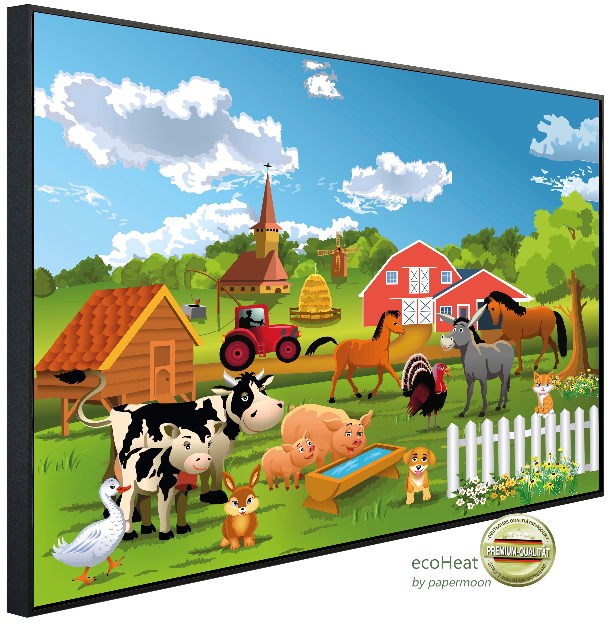 Papermoon Infrarotheizung »EcoHeat - Farm Kindermotiv«, Aluminium, 900 W, 60x120 cm, mit Rahmen, energiesparendes Heizen für angenehme, gesunde und gleichmäßige Wärme
