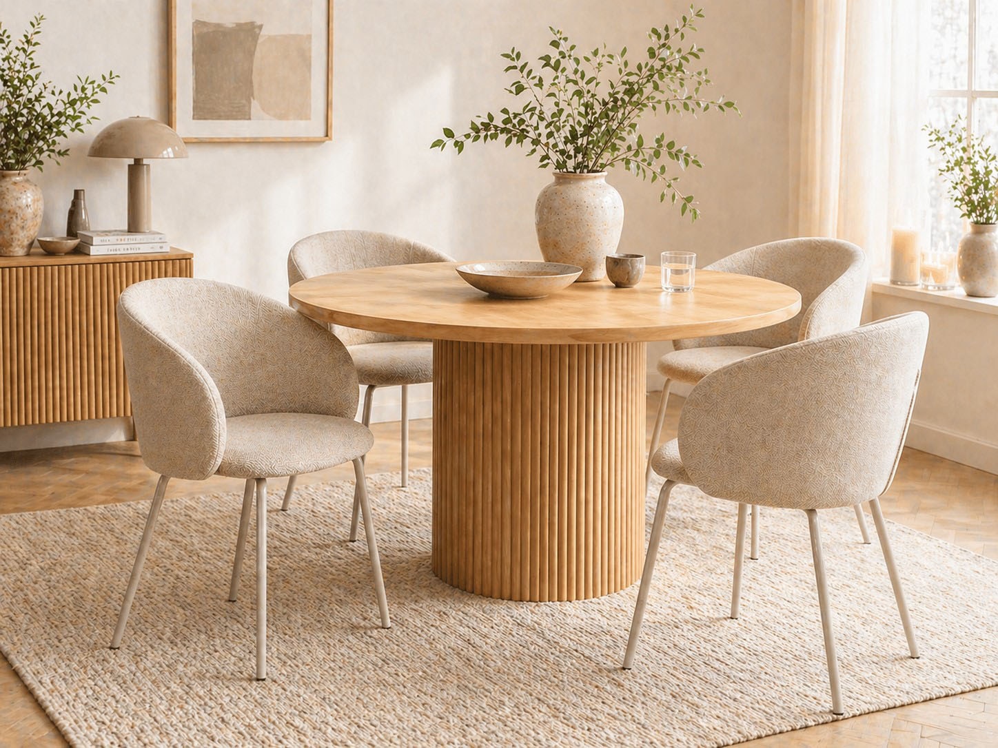 ACTONA GROUP Esszimmerstuhl »Eleanor 2er Set, gepolstert mit Armlehne, bequem, modern, beige« (Set) Skandinavisches Design, hoher Sitzkomfort & weicher Stoff