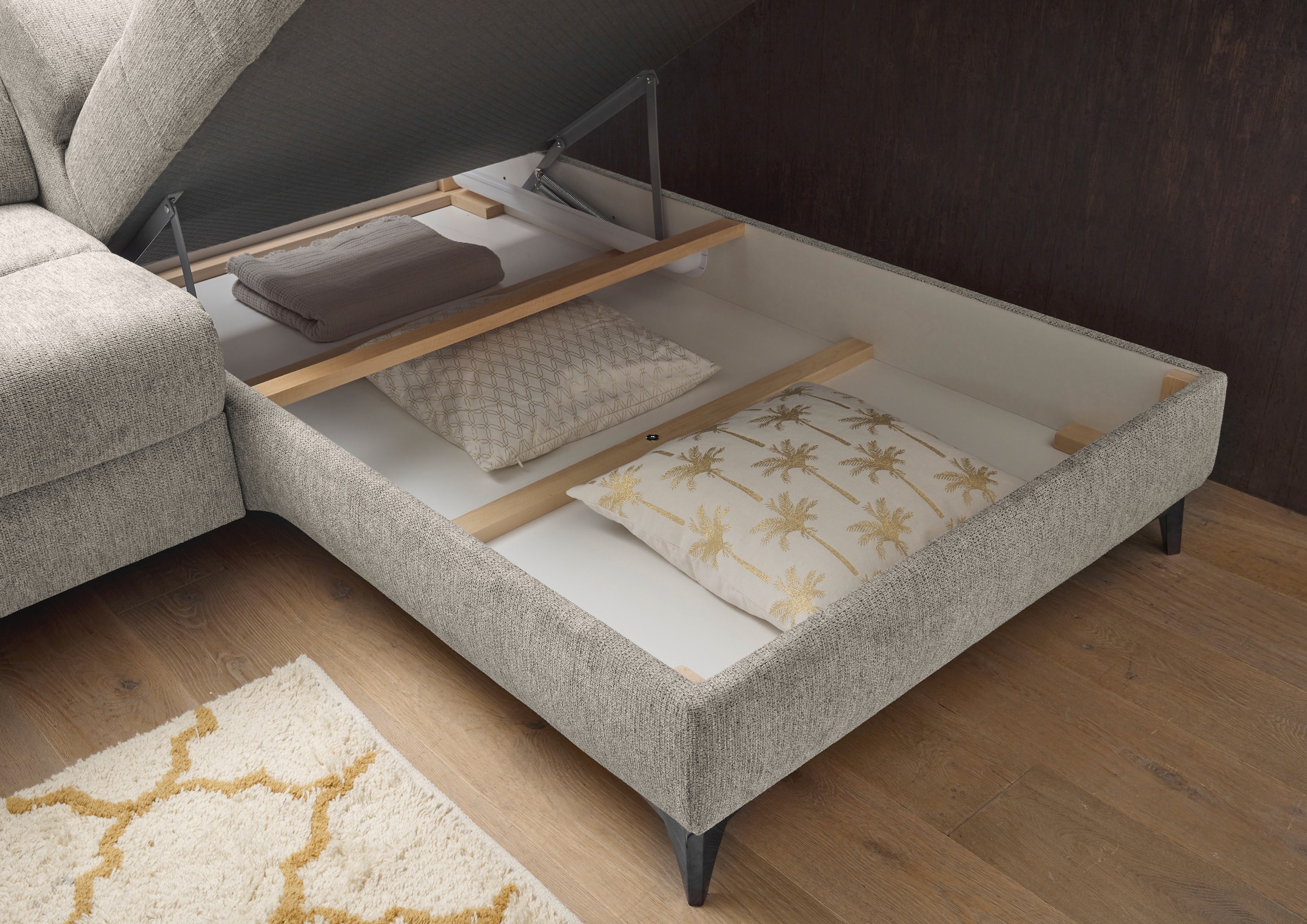 ED EXCITING DESIGN Ecksofa »Sydney L-Form«, mit Bettfunktion, Bettkasten, Kopfteilverstellung & 2 Zierkissen