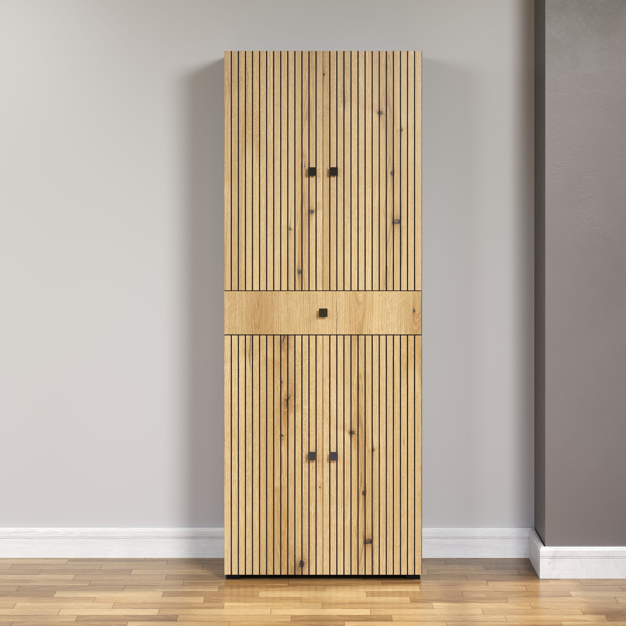 welltime Hochschrank »Amrum«, Breite 40cm, geräumiger Hochschrank Eiche Rillenoptik Badschrank