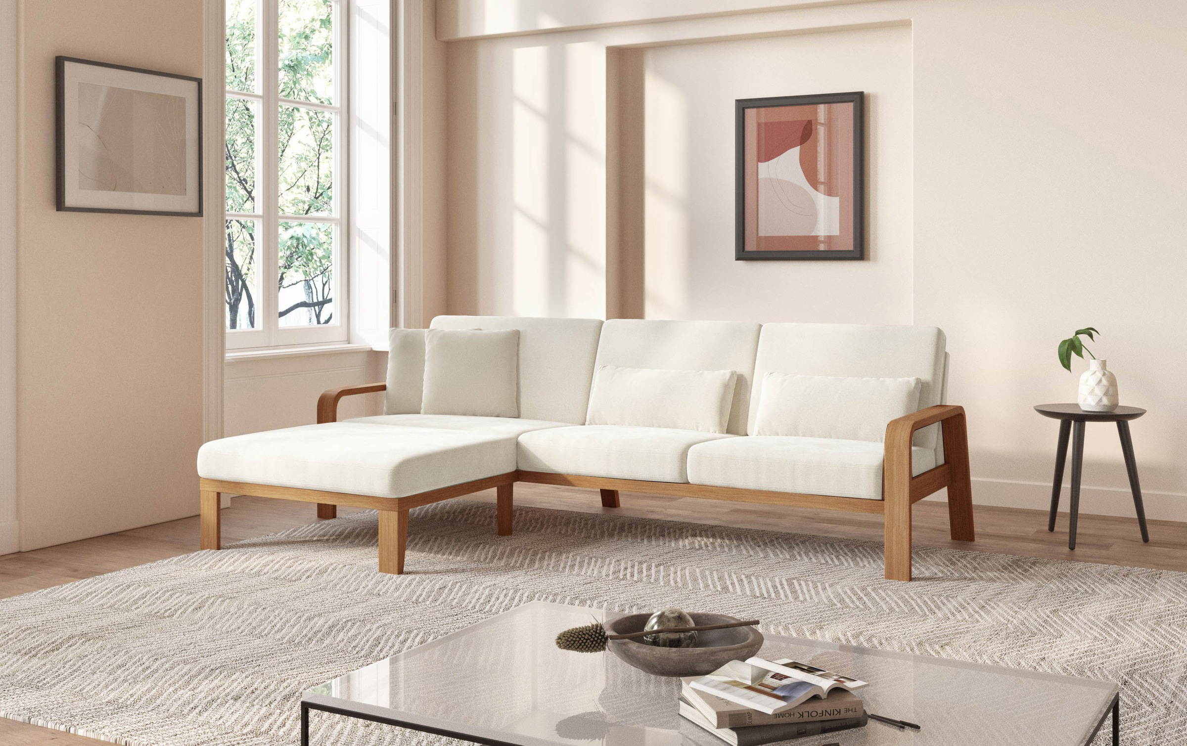 sit&more Ecksofa »Kolding L-Form« Armlehnen aus eichefarbigem Buchenholz, verschiedene Bezüge und Farben