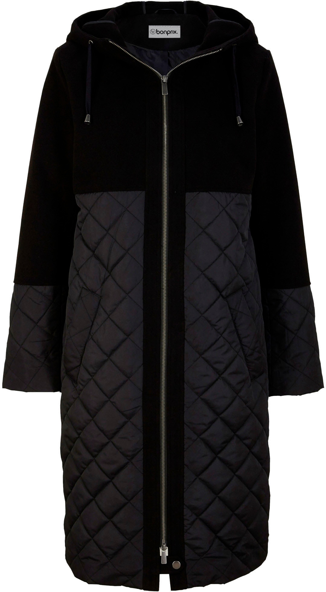 bonprix Wintermantel aus Materialmix, lockere Passform, mit Stehkragen, mit Kapuze