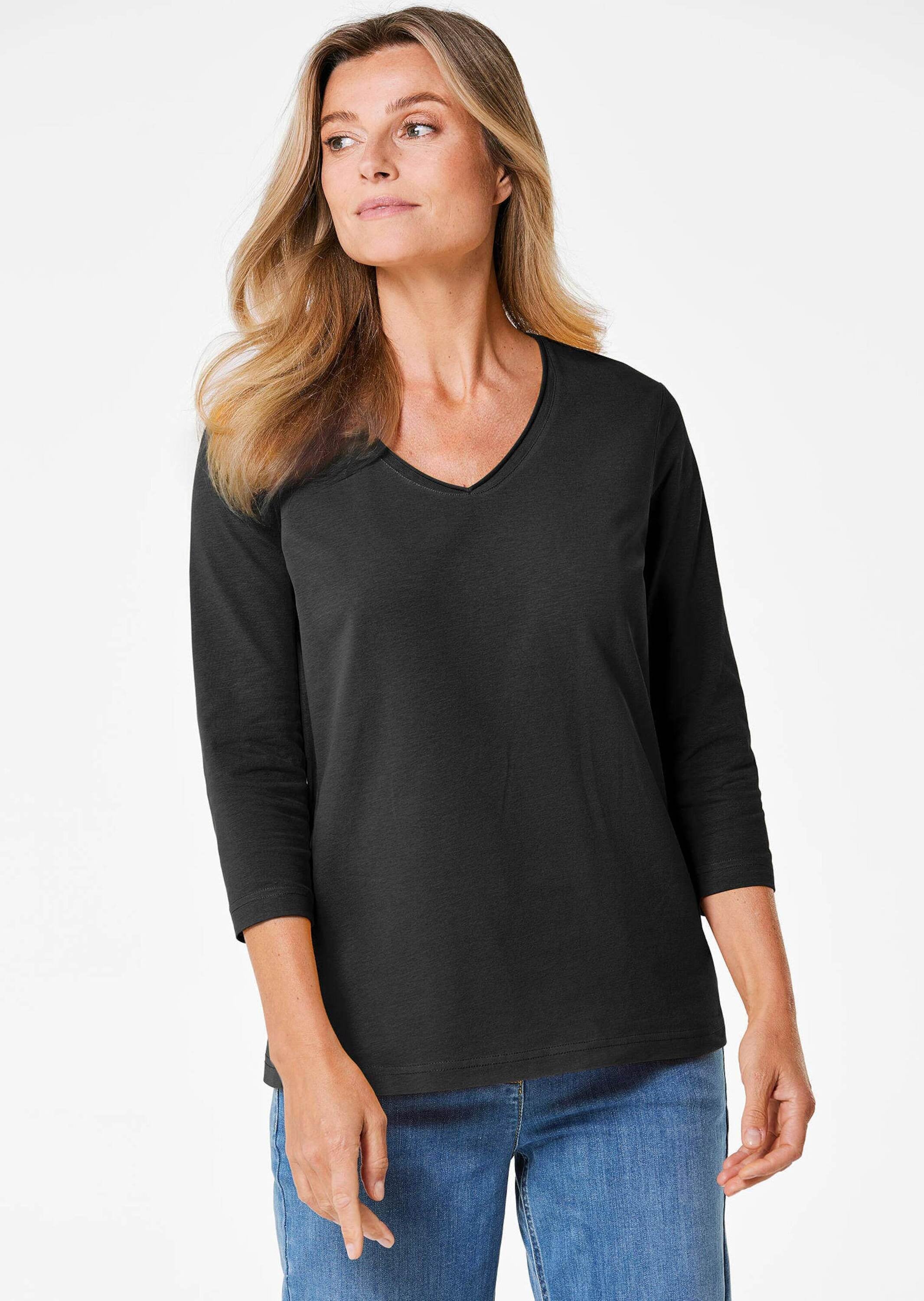 GOLDNER Kurzarmshirt »Kurzgröße Shirt mit V-Ausschnitt« keine/nicht relevant