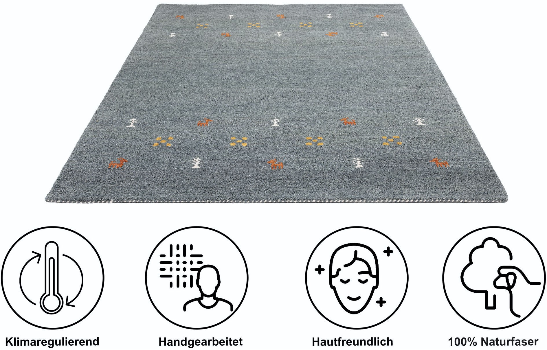 THEKO Wollteppich »Gabbeh Motiv, Handgefertigt, Teppich, Tiermotiv, reine Wolle« rechteckig 14 mm Höhe reine Wolle, Wohnzimmer, Schlafzimmer, Esszimmer