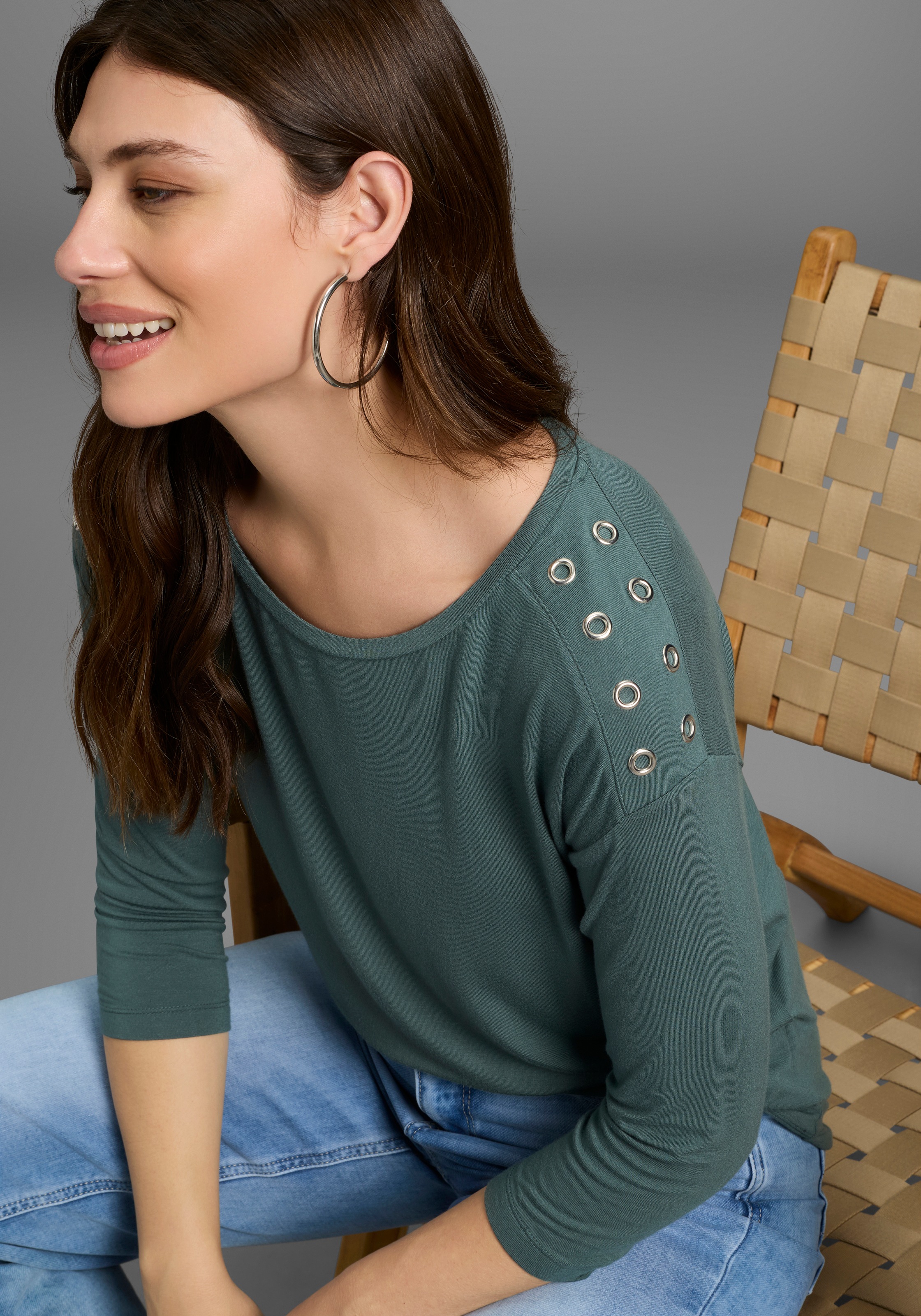 Laura Scott 3/4-Arm-Shirt, mit Metall-Ösen auf der Schulter - NEUE KOLLEKTION